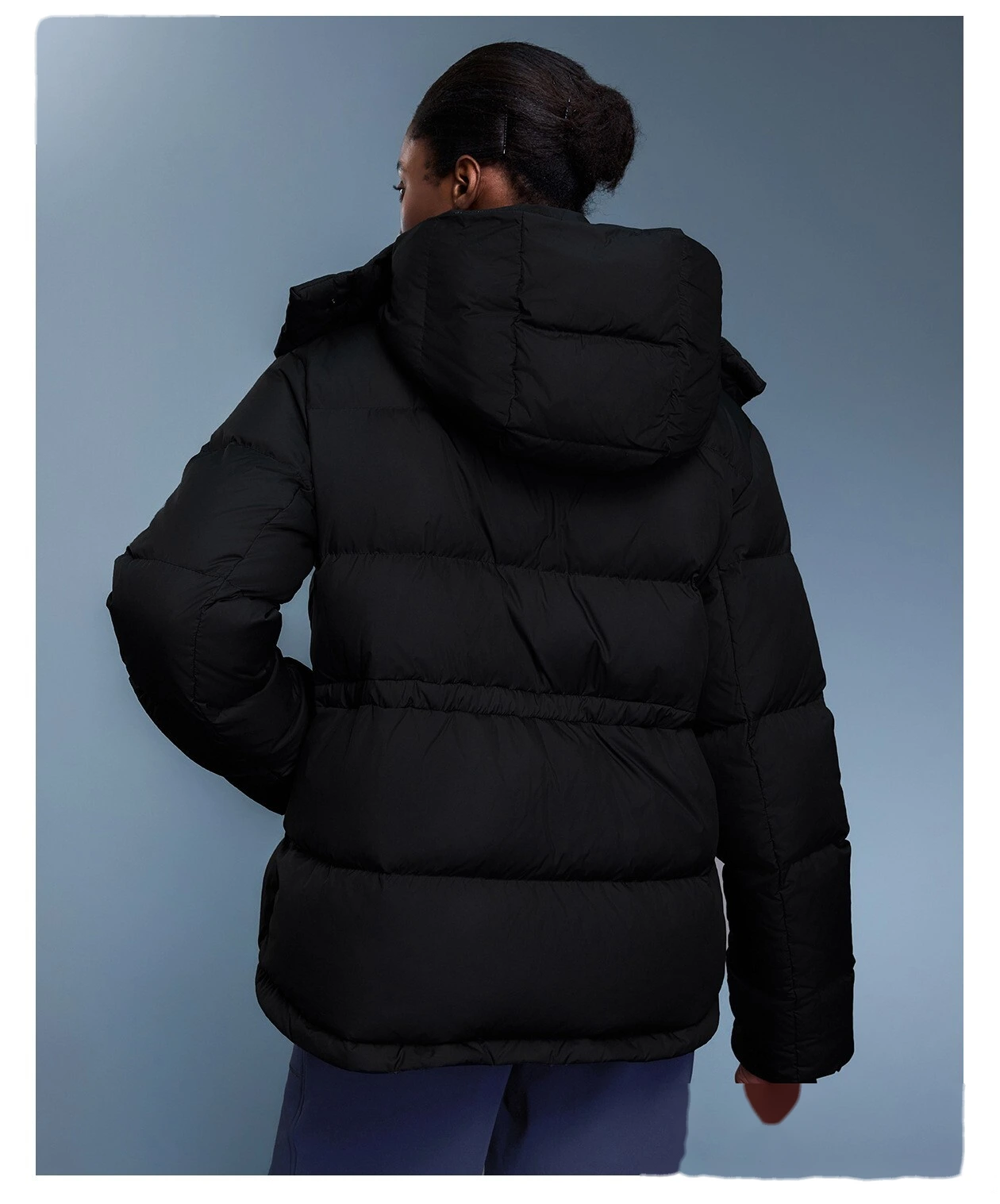 Customized new down jacket women waist drawstring hooded windproof warm bread coat in winter detail