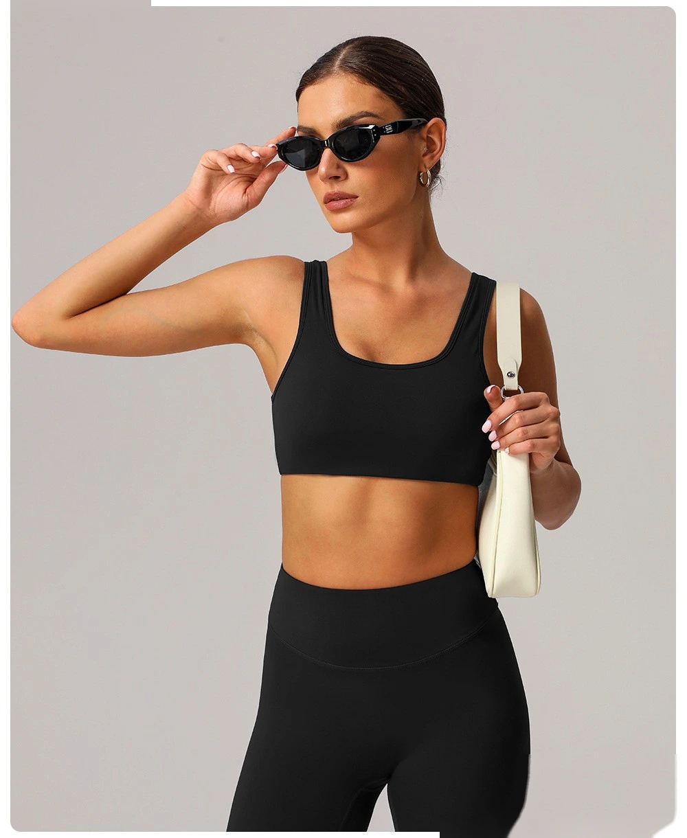 Custom tight yoga vest sports bra shockproof high elastic running outdoor fitness clothes women detail