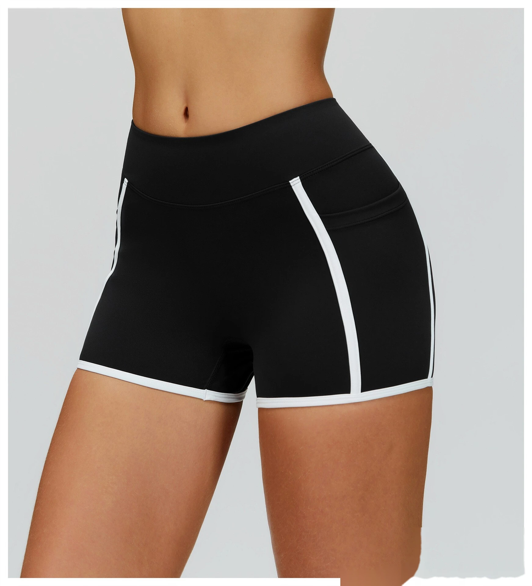 Custom Naked-Feel Yoga Shorts - Women’s High-Waisted Color Block Tight Butt-Lifting Running Shorts detail