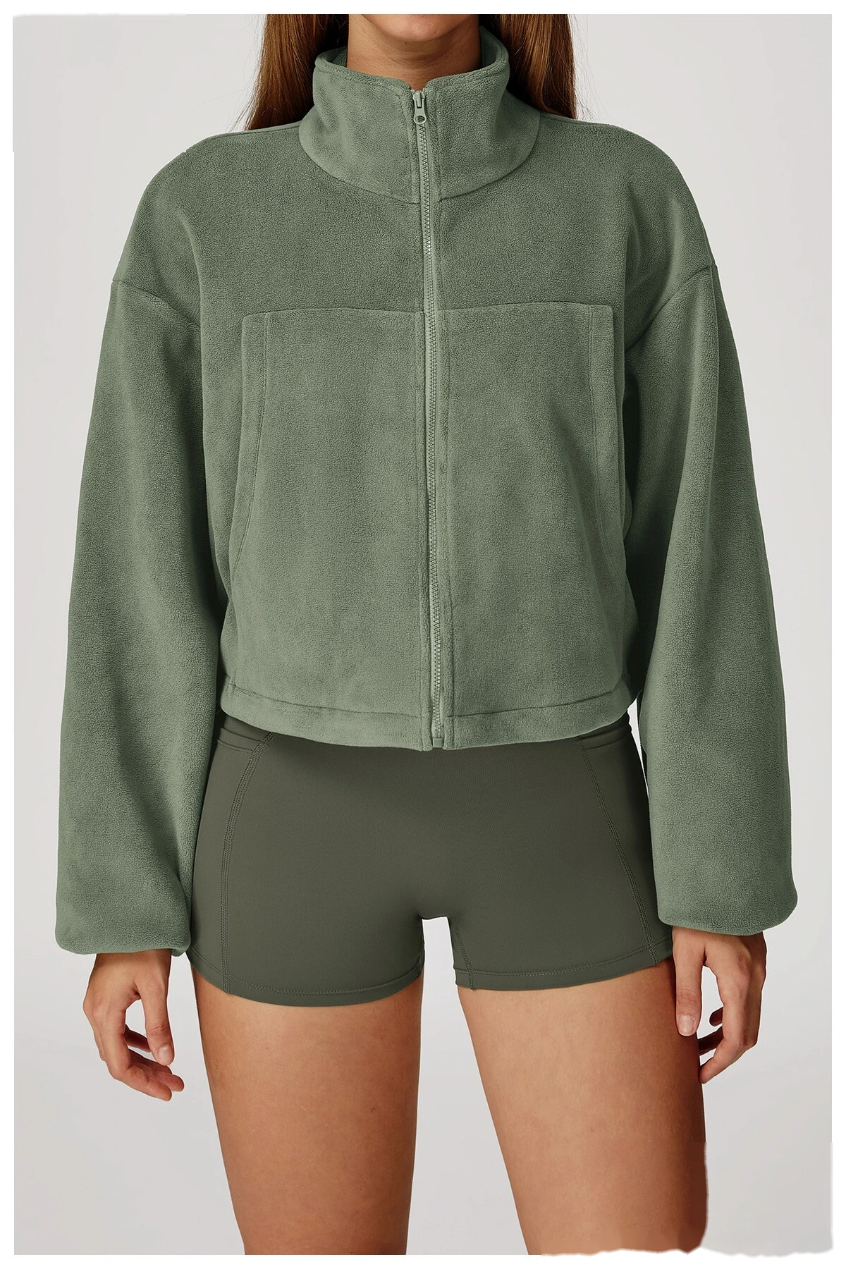 Customized Stand-Collar Windproof Warm Polar Fleece Drawstring Jacket - Women’s Fleece-Lined Athletic Sweatshirt detail