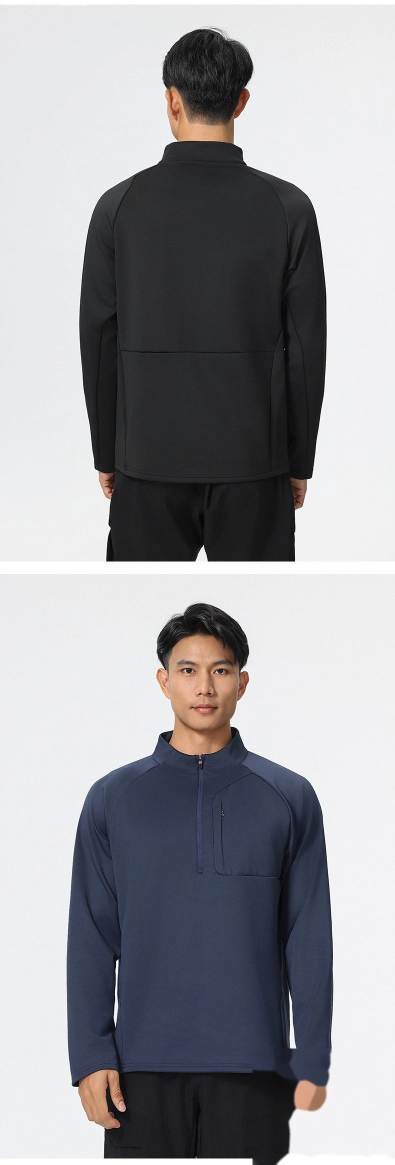 Customized men's stand-up collar long-sleeved leisure sports T-shirt running fitness clothes detail