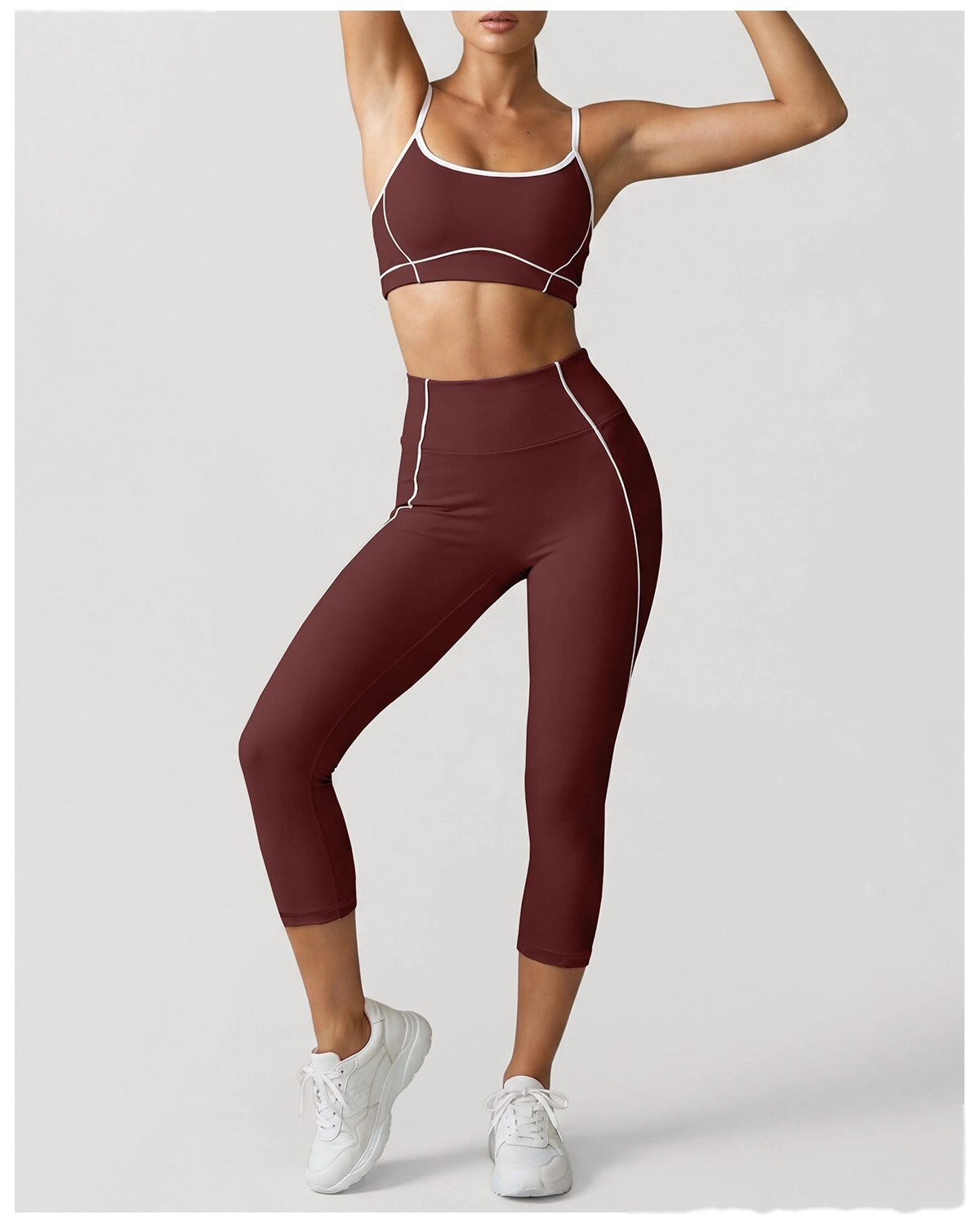 Women Workout Tracksuit, Sleeveless Athletic Vest + High Elastic Seven-Eighths Pants, Breathable Gym Clothing Set detail