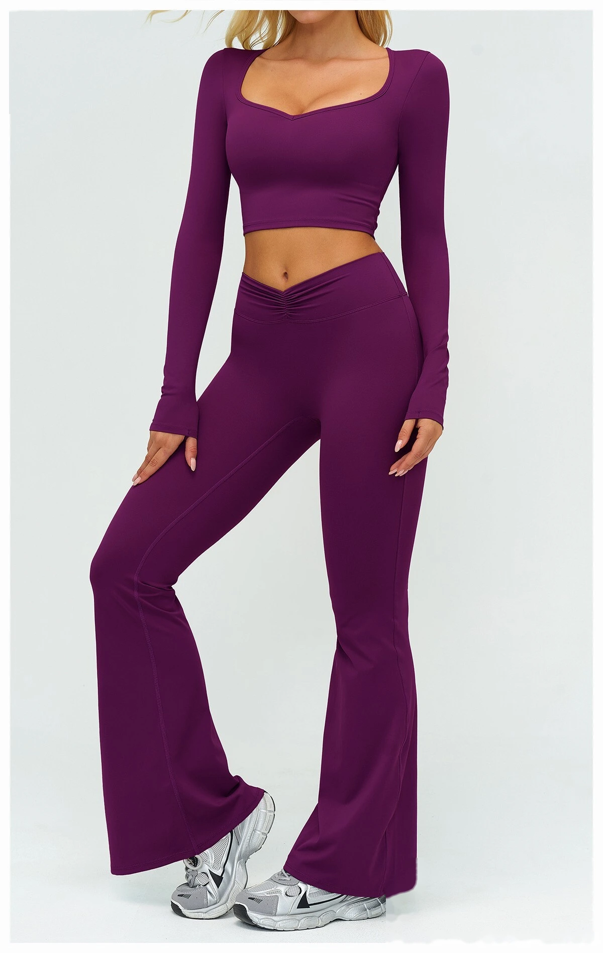 Women's High-Elastic Yoga Shirt - Customizable Slim-Fit Long Sleeve Workout Top for Running, Fitness & Casual Outings detail