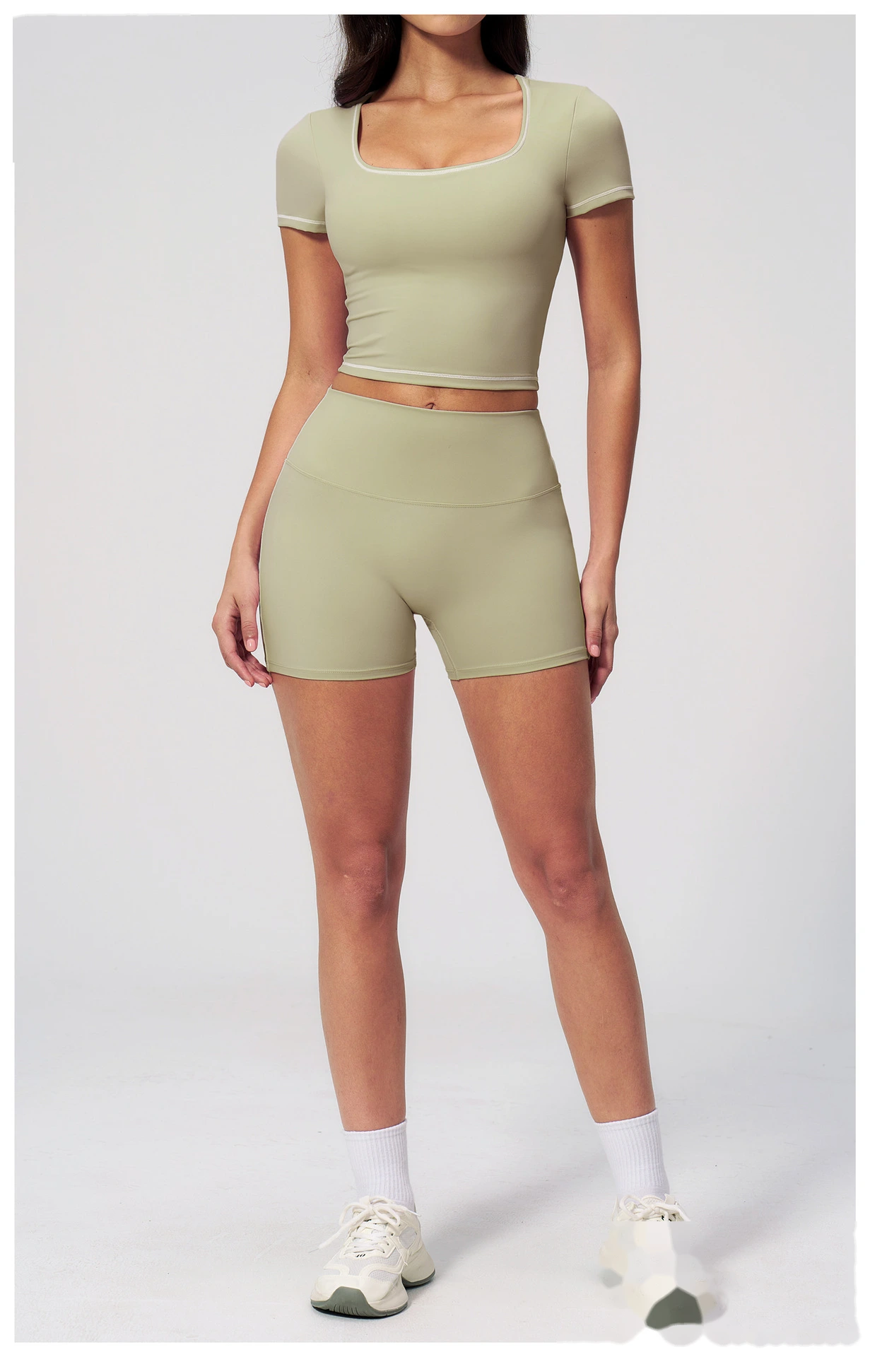 Women's Yoga Short Sleeve Top, Skinny Crop Waist Color Block Outdoor Quick Dry Running Fitness Sports Tee detail