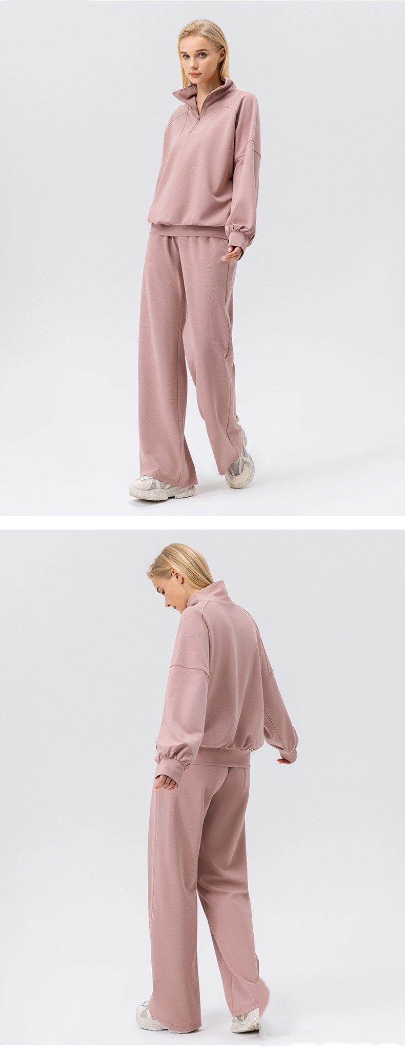 Custom sports sweater women's half zipper fitness long sleeve loose outdoor running sportswear detail