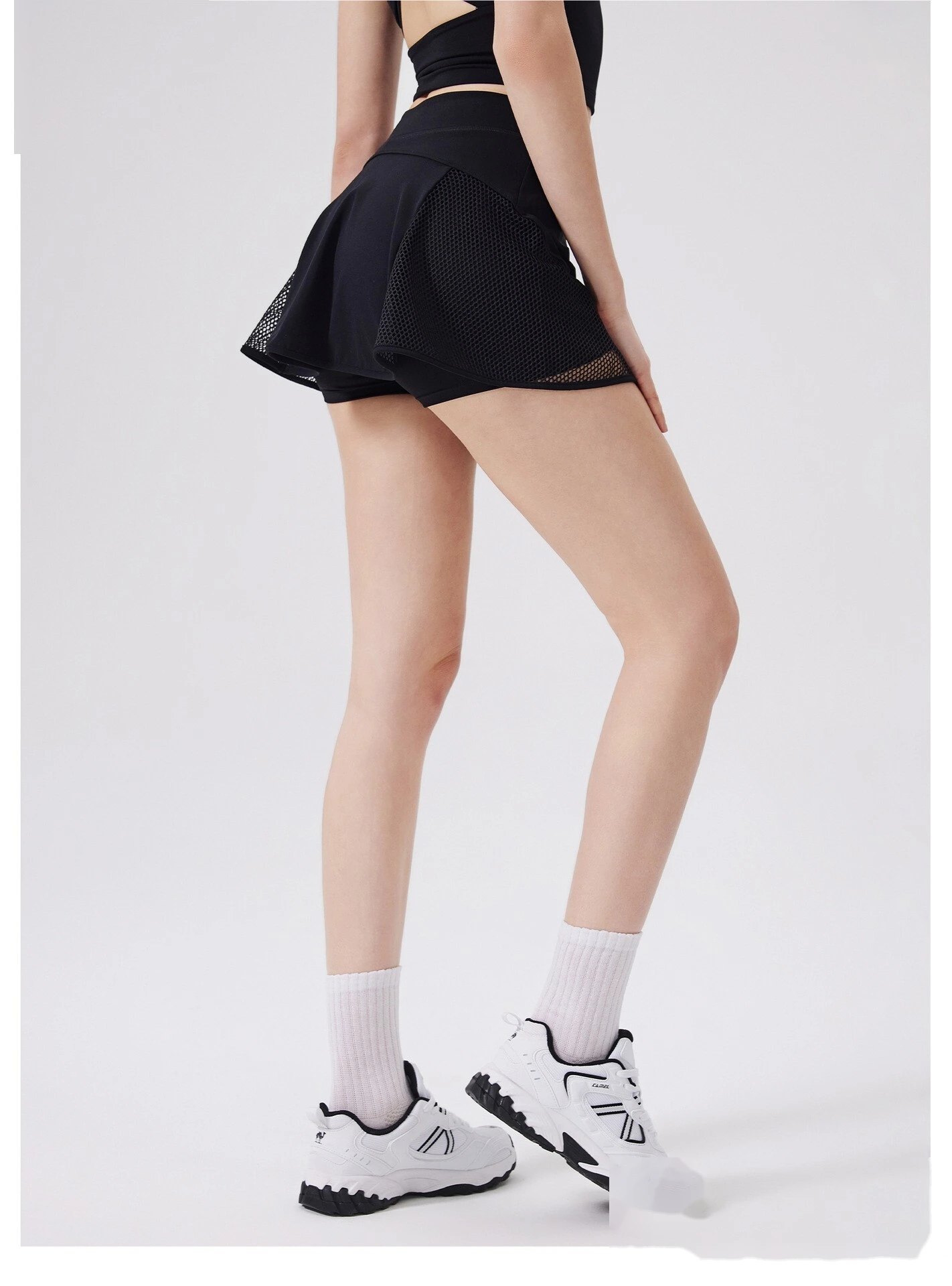 Custom mesh sports skirt nude yoga skirt comfortable anti-exposure skirt pants breathable hollow skirt detail