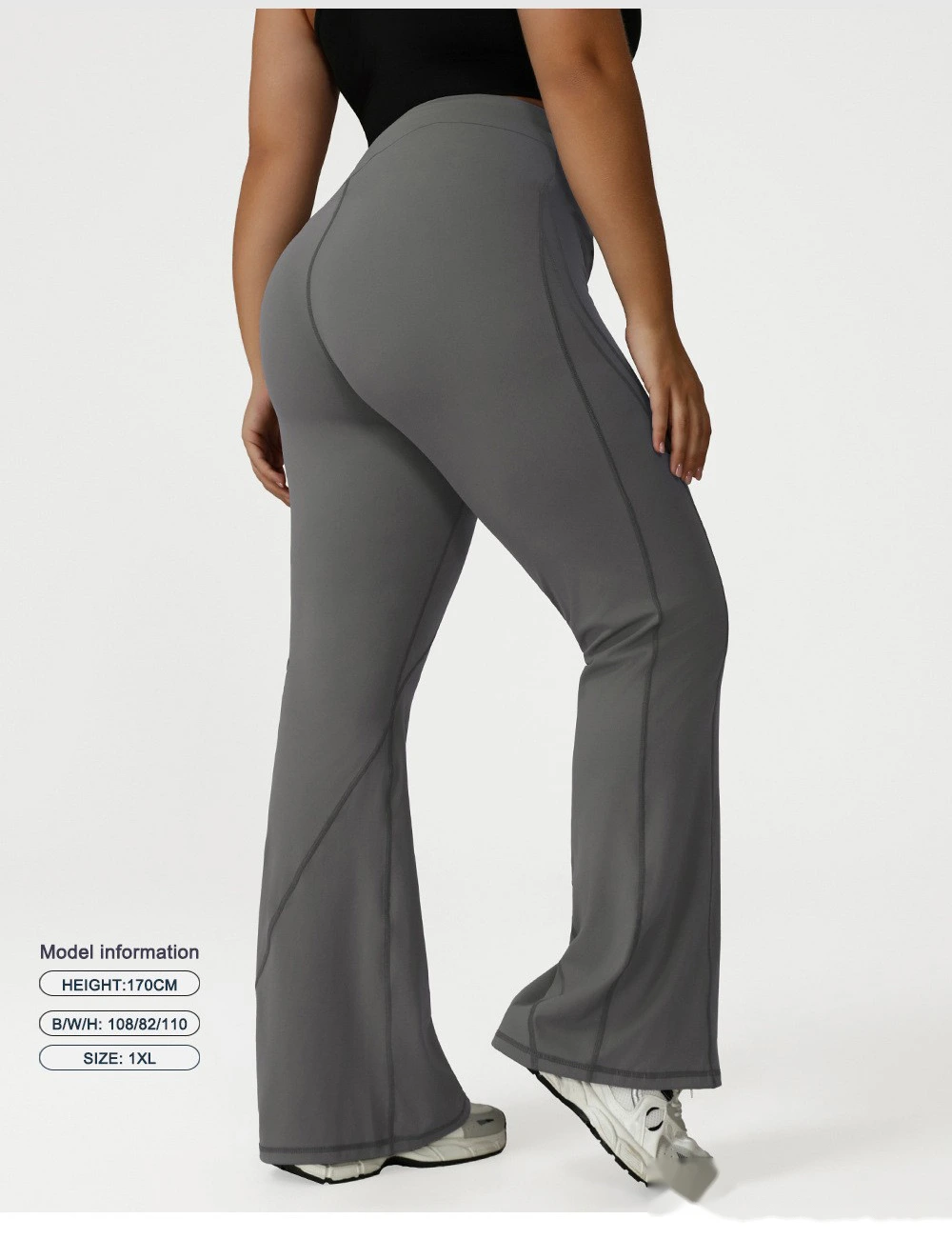 Customized plus-size yoga pants with high waist and hips, slim fit and meat cover, running and fitness bell bottoms. detail