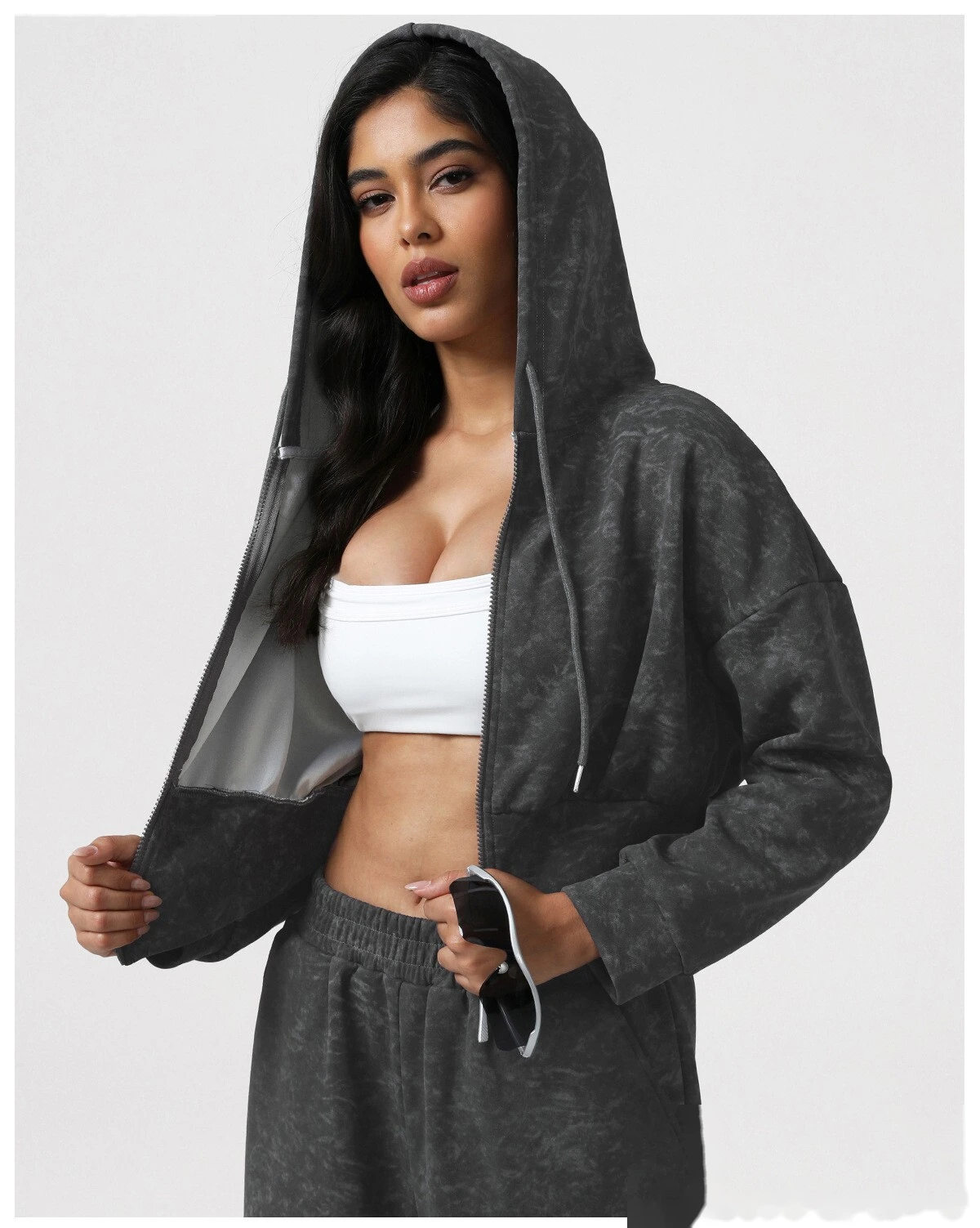 Custom EU/US Tie-Dye Fitness Set - Autumn Winter Jacket + Sports Casual Sweatpants Yoga Running Outfit detail