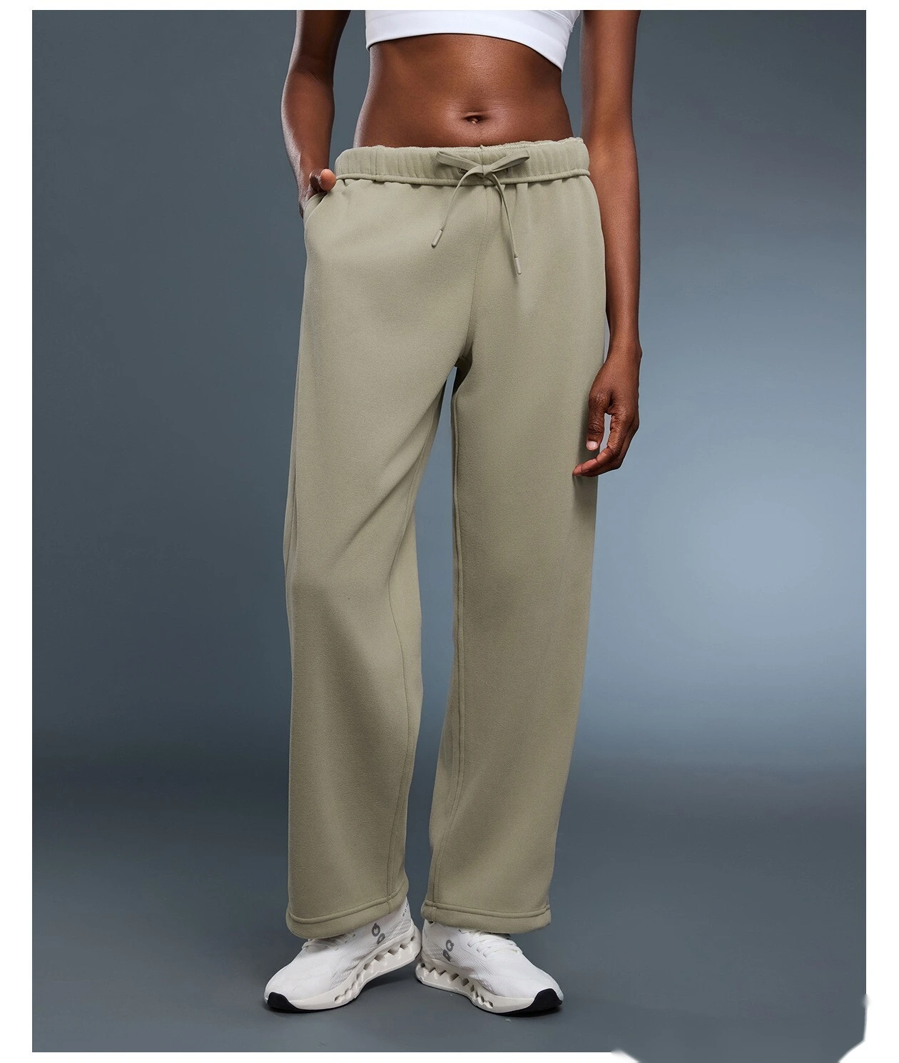 Customized velvet warm casual pants loose sports pants in autumn and winter ladies drawstring leg pants - allni detail
