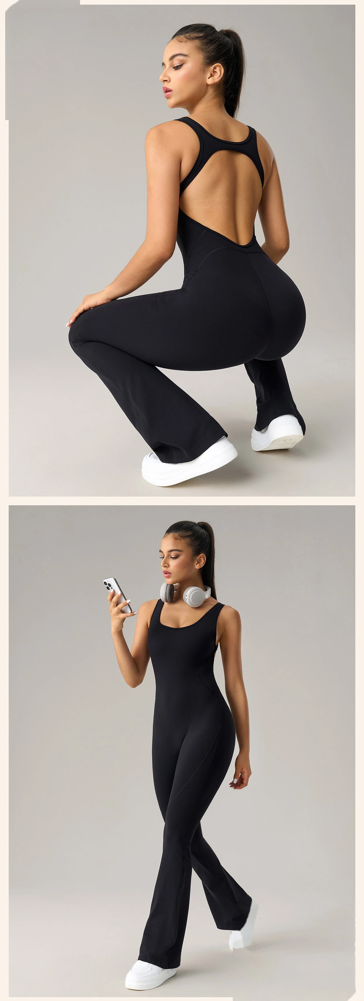 Women’s Custom Fake Two-Piece Camisole Yoga Jumpsuit Sexy Backless Butt Lifting Fitness Bodysuit detail