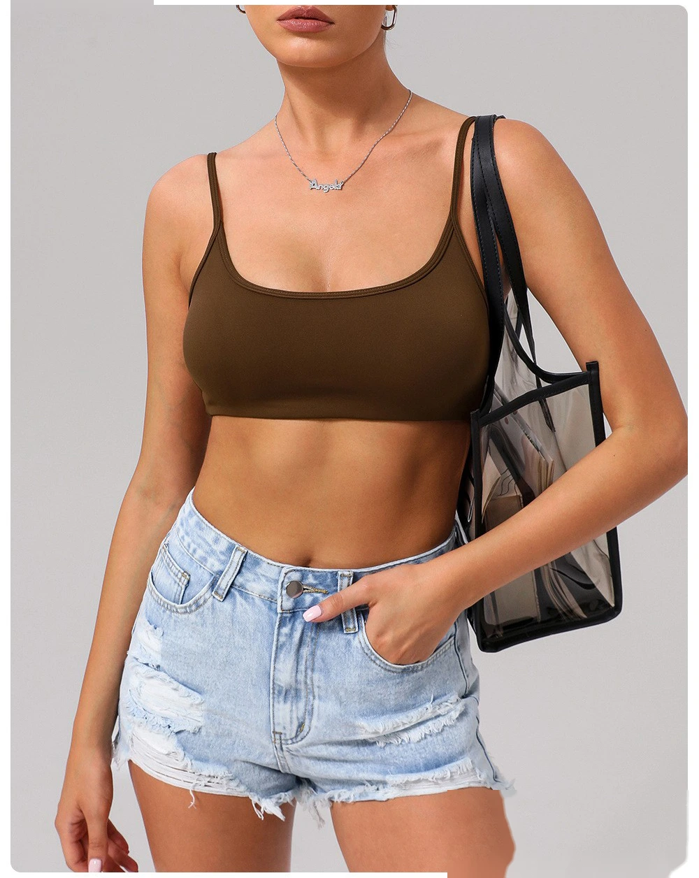 Customized beauty back sports bra nude yoga bra running fitness shirt sling yoga clothes detail