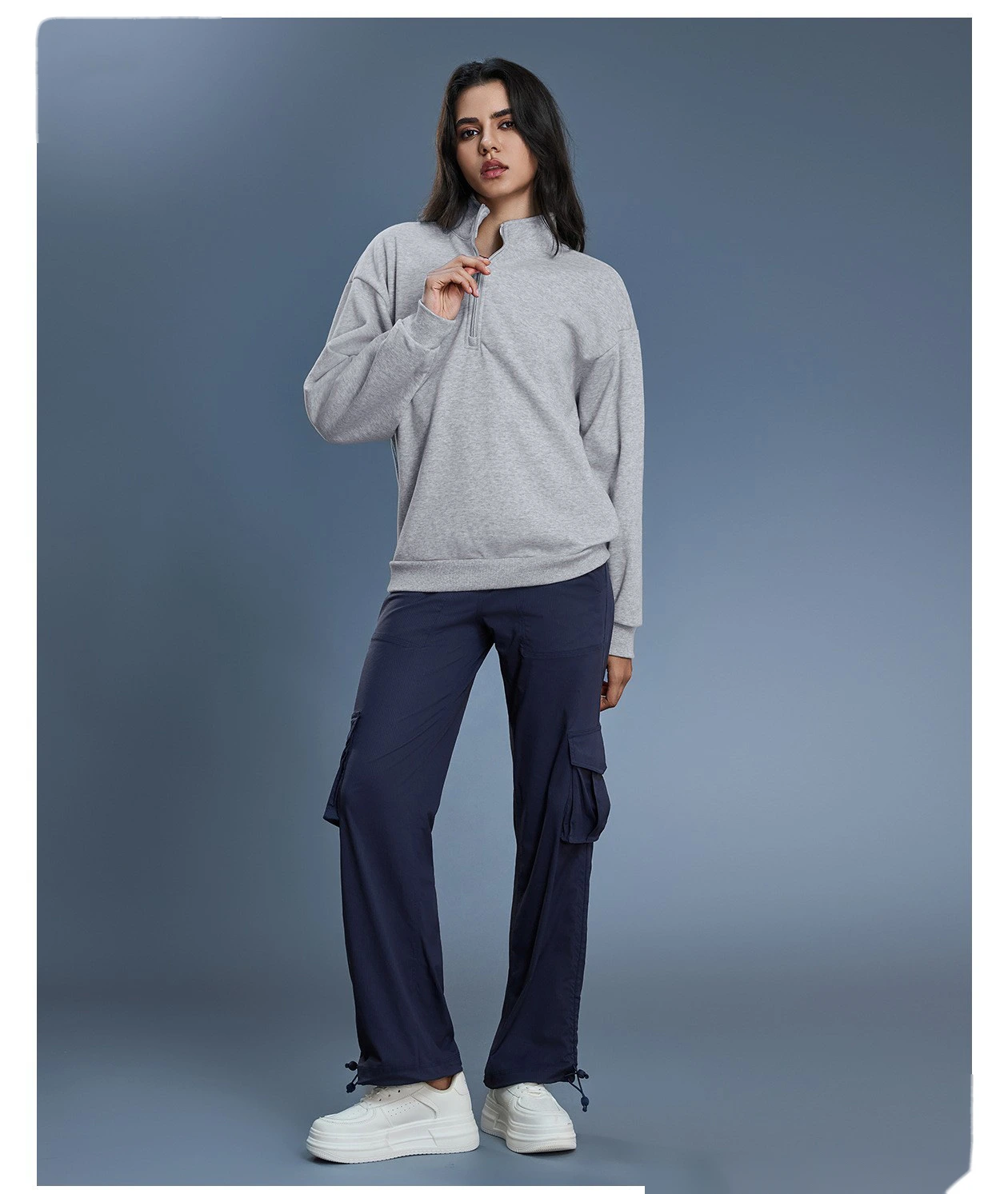 Custom Women's Winter Half-Zip Sweatshirt | Fleece-Lined Stand Collar, Loose Fit & Warm detail