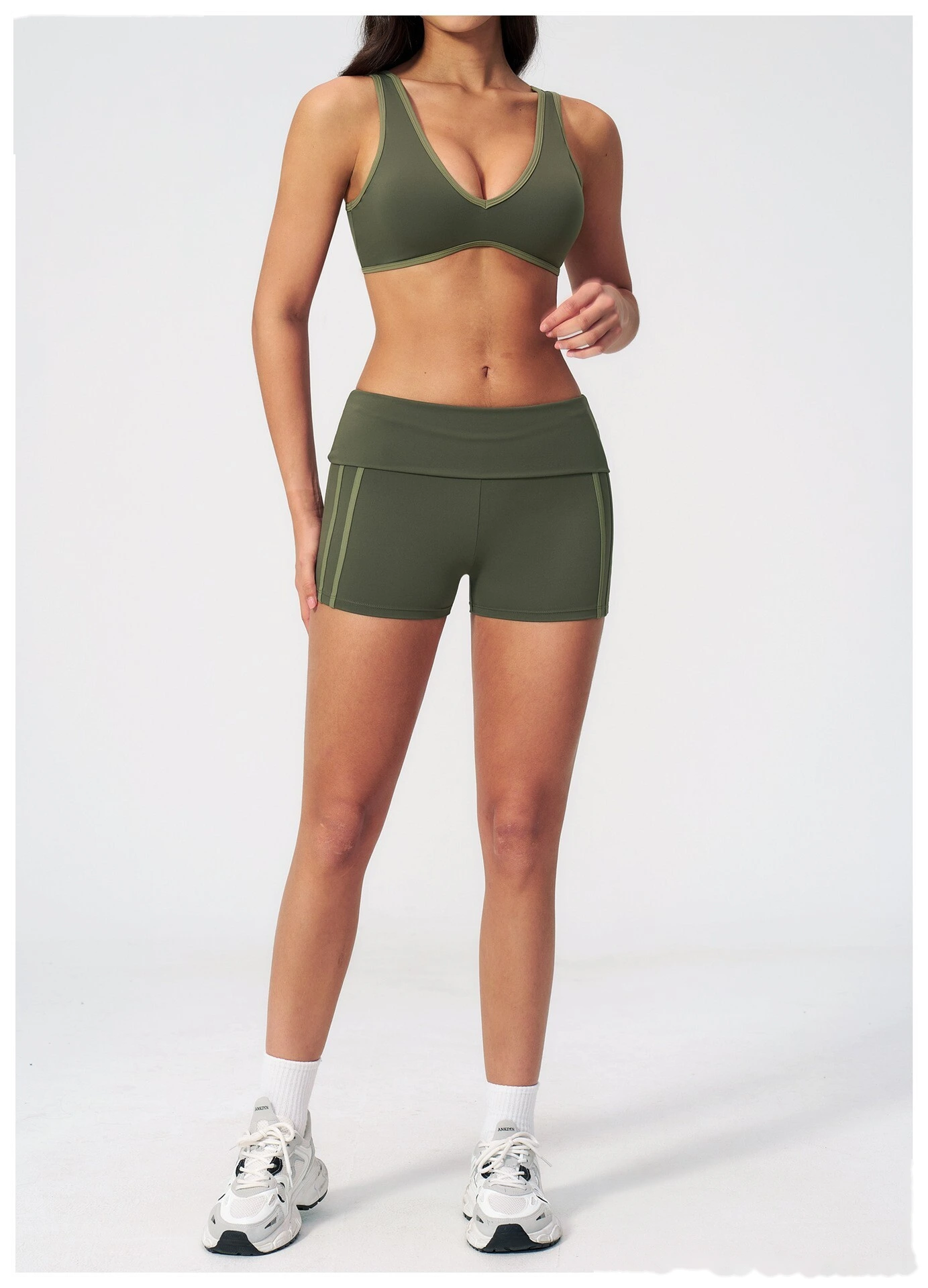 Custom European American Fitness Shorts, High Waist Roll Waist Peach Hip Elastic Naked Feel Tight Yoga Shorts For Women detail