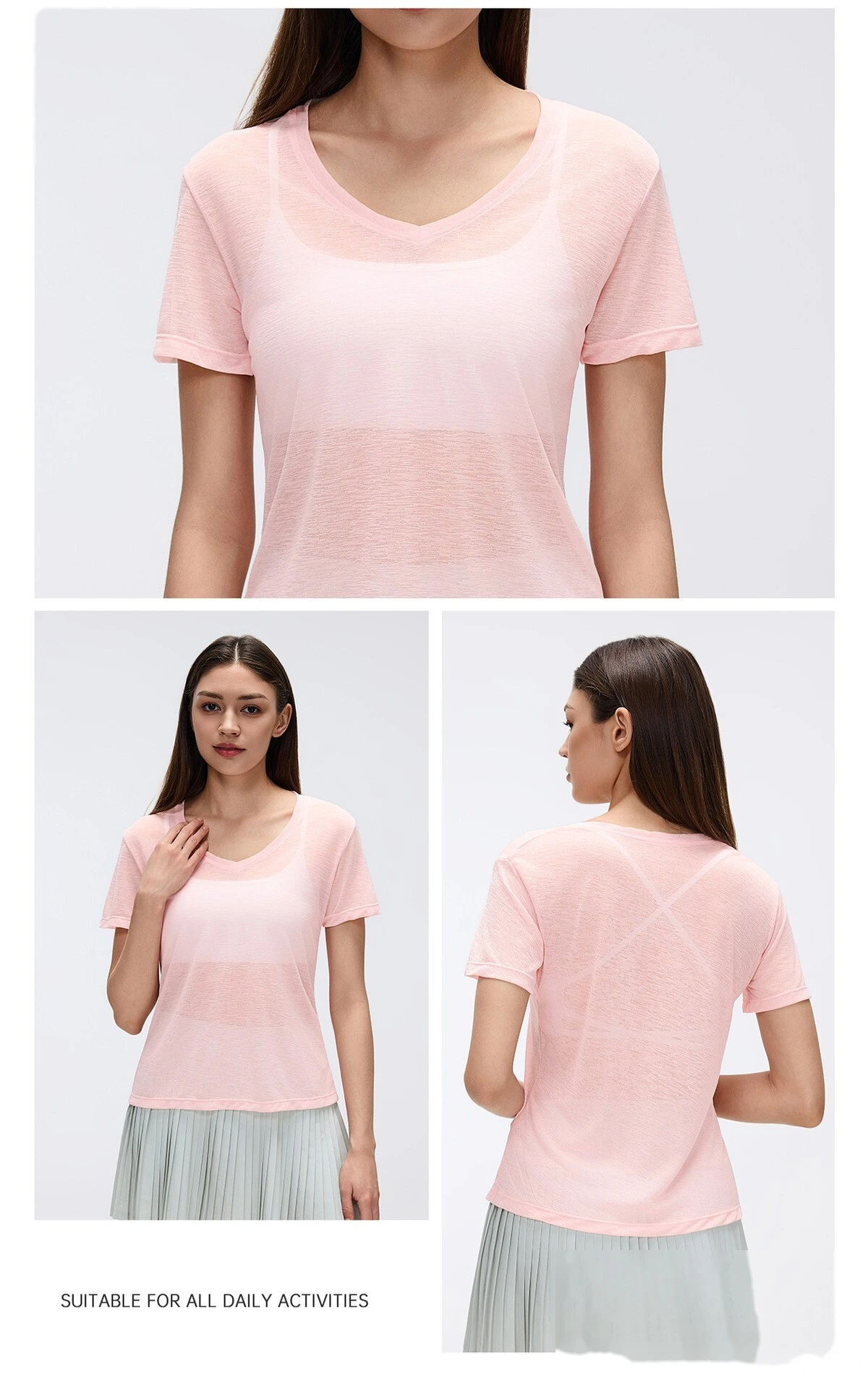 Bulk Custom V-Neck Yoga T-Shirt - Women's Summer Bamboo Yarn Lightweight Quick-Dry Gym Running Activewear detail