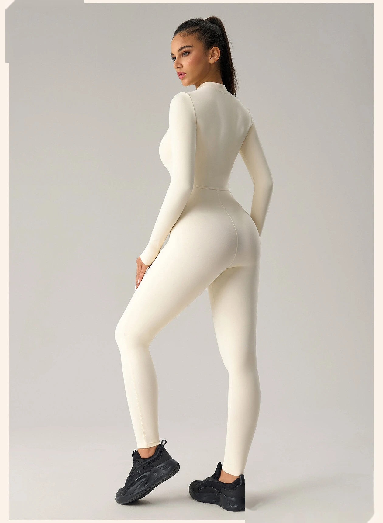 Women’s High Stretch Long Sleeve Half Zip Fitness Jumpsuit Slim Fit Butt Lifting Yoga Workout Bodysuit detail