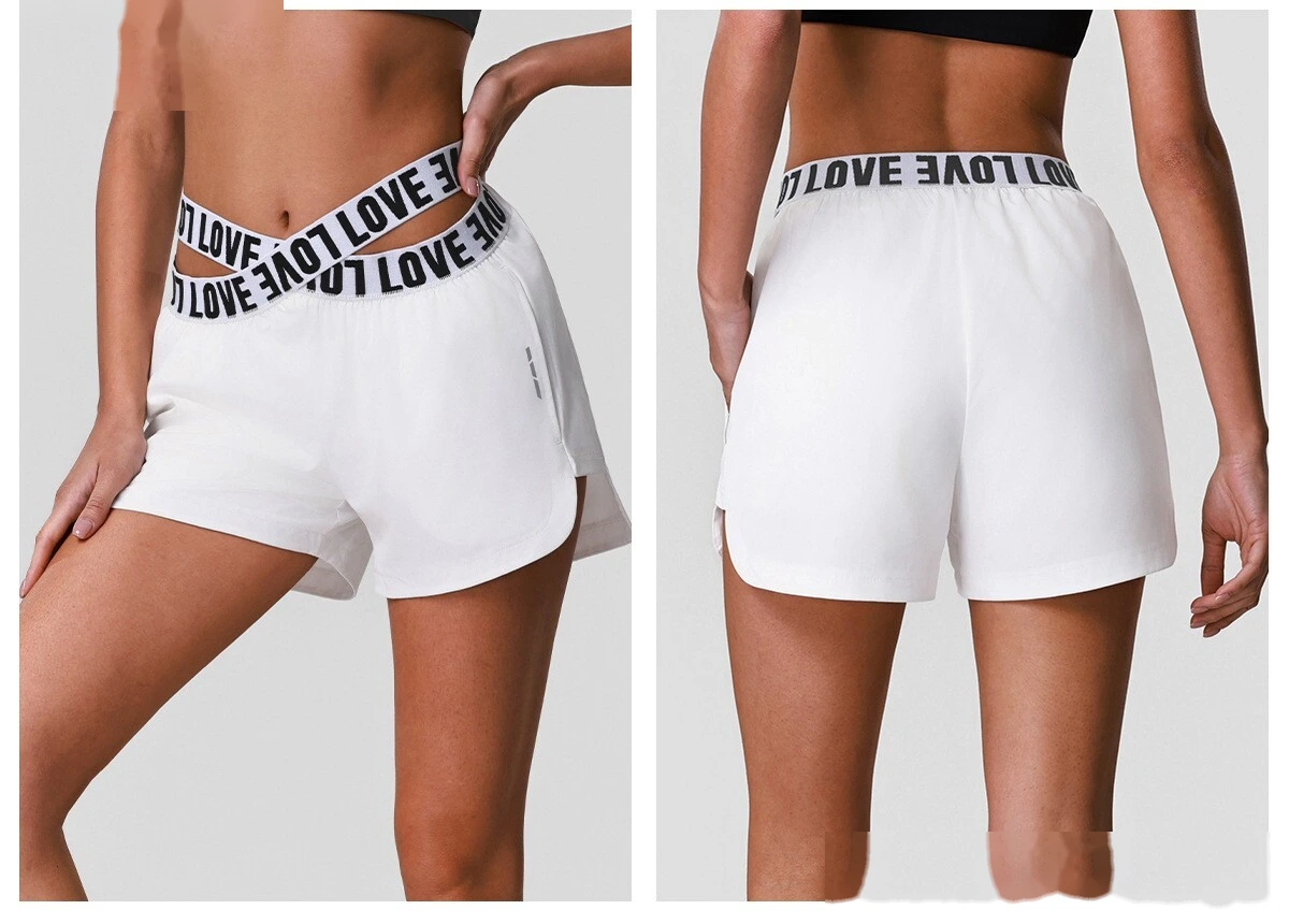 Summer Quick Dry Sports Shorts, Letter Webbing Elastic Lined Workout Yoga Shorts With Pocket detail
