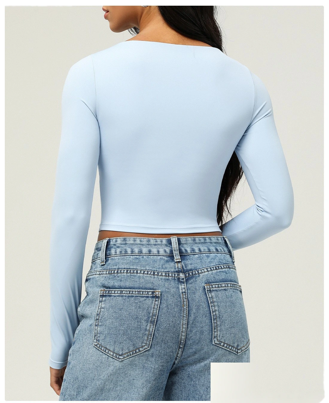 Customized sports long-sleeved T-shirt women slim fitness yoga clothes tops women with chest pads detail