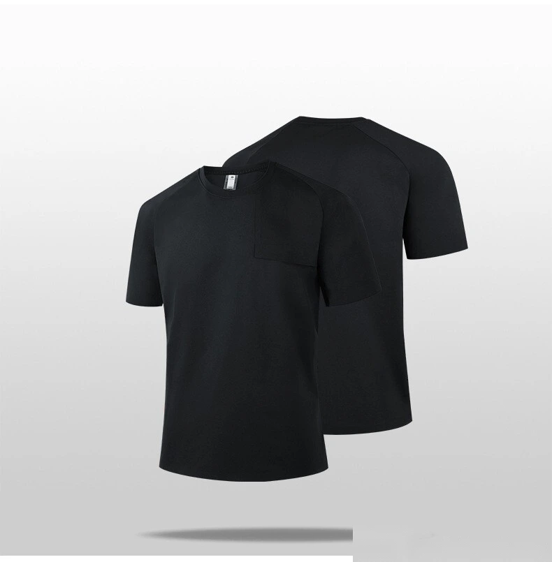 Custom Men’s 7A Antibacterial Ice Silk Lightweight T-Shirt Loose Breathable Seamless Tee with Pocket detail