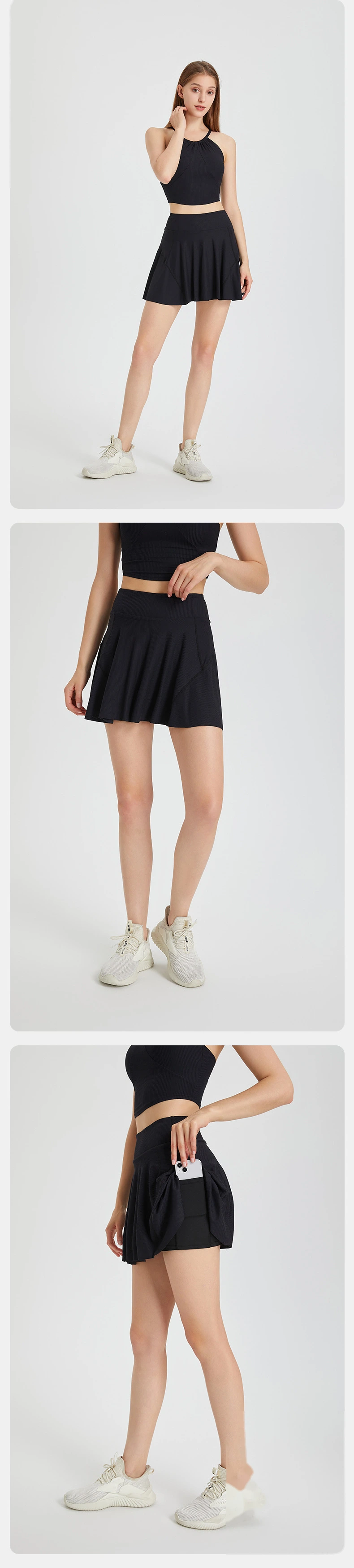 Women 2 in 1 tennis skirt high waist running badminton pleated skirt detail