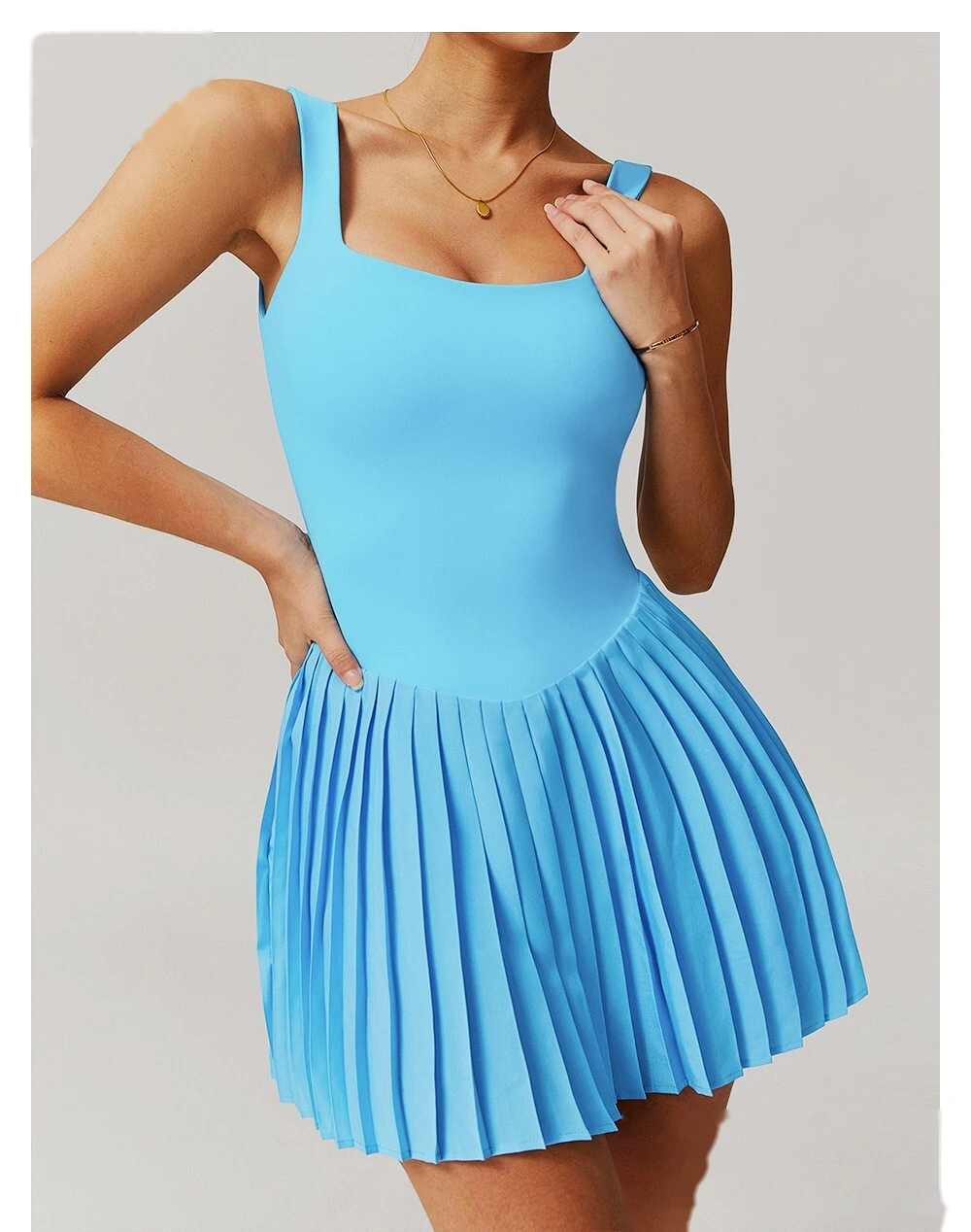 Fake two-piece tennis skirt bottoming anti-exposure fitness pocket pleated skirt sports dress detail