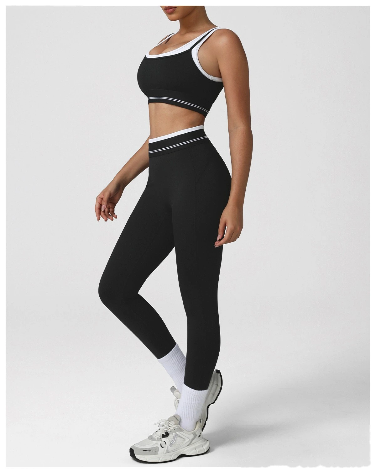 Women's High-Elastic Padded Sports Bra - Customizable 2-in-1 Color Block Yoga Bra, Fitness Workout Tank Top detail
