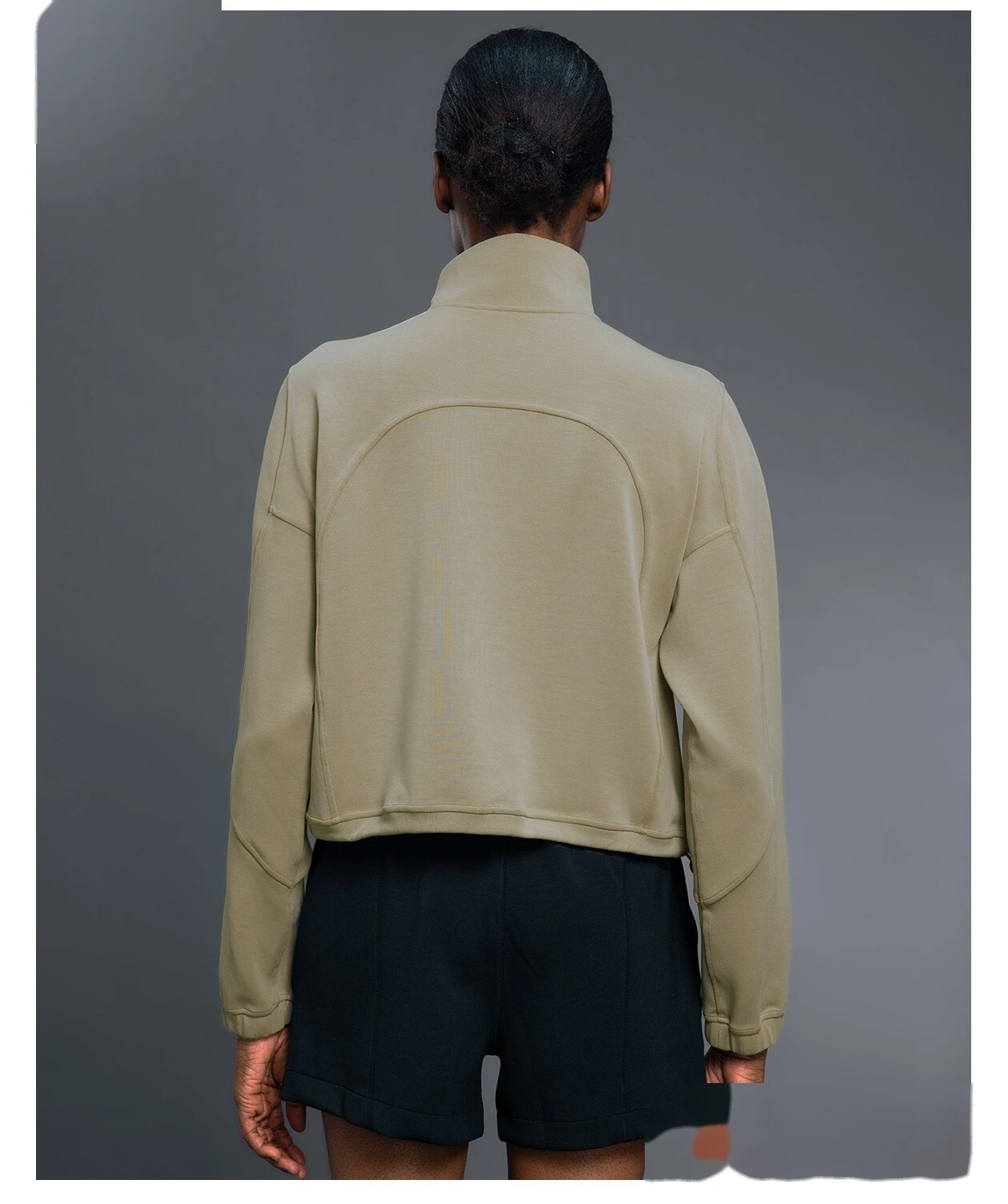 Women's Windproof Stand Collar Half-Zip Sweatshirt - Customizable Loose Drawstring Hem Fitness & Casual Sports Wear detail