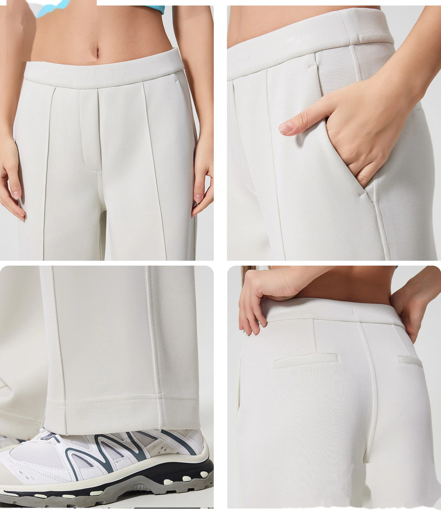 Custom sports casual pants women's loose and slim straight pants air layer bare wide-leg pants detail