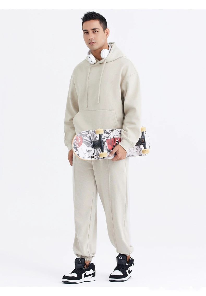 Customized plush napped pullover sweater for men and women loose solid color hoodie detail