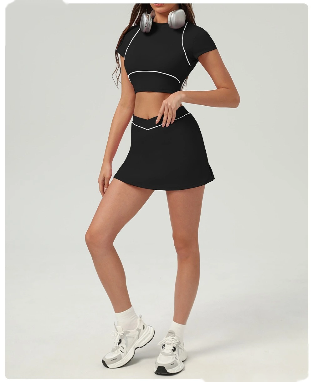 Customized running skirt with slim hips and crossed waist yoga skirt and tennis skirt. detail