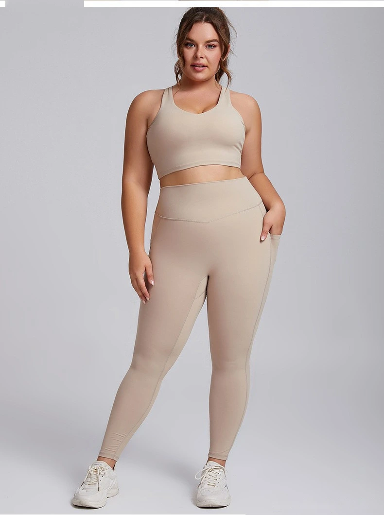 Customized plus-size fitness suit female high waist nude tight sports suit high elastic yoga suit two-piece suit detail