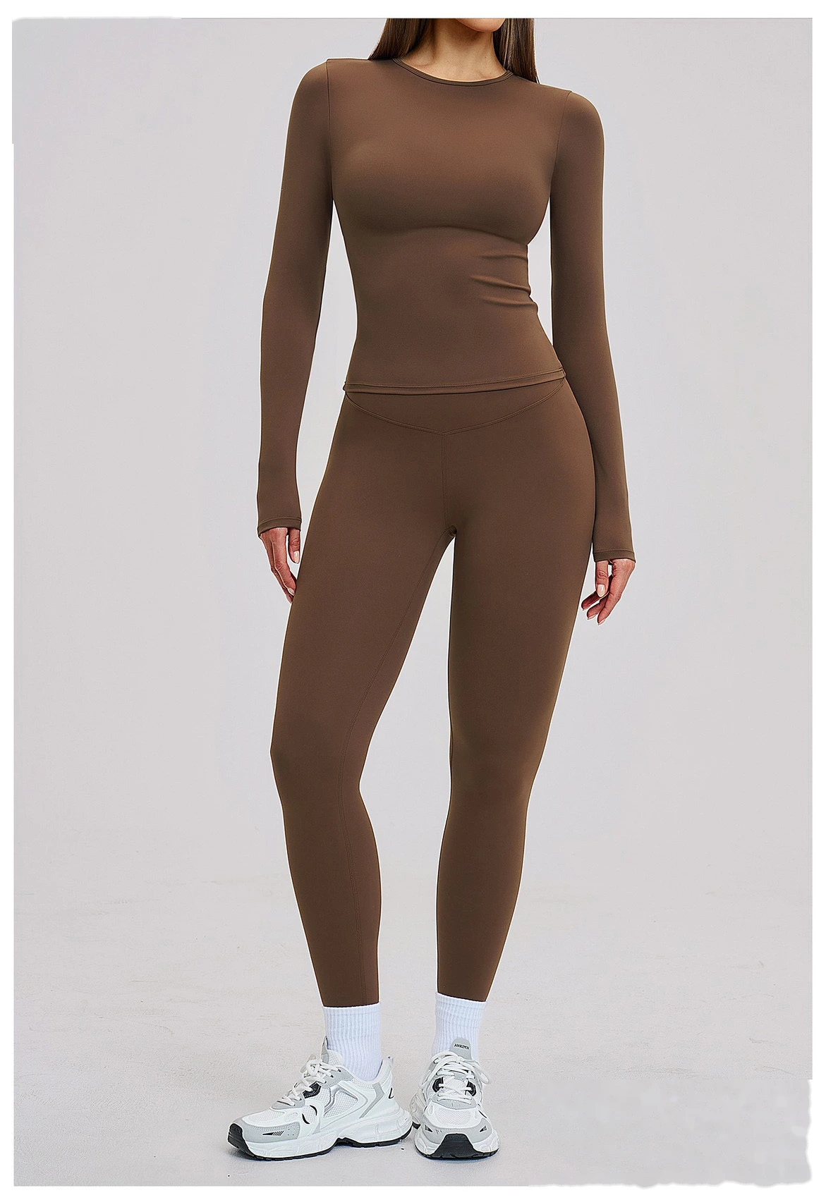 Custom Women's Yoga Set - High Stretch Tight Long Sleeve Top & Leggings for Outdoor Running Fitness detail