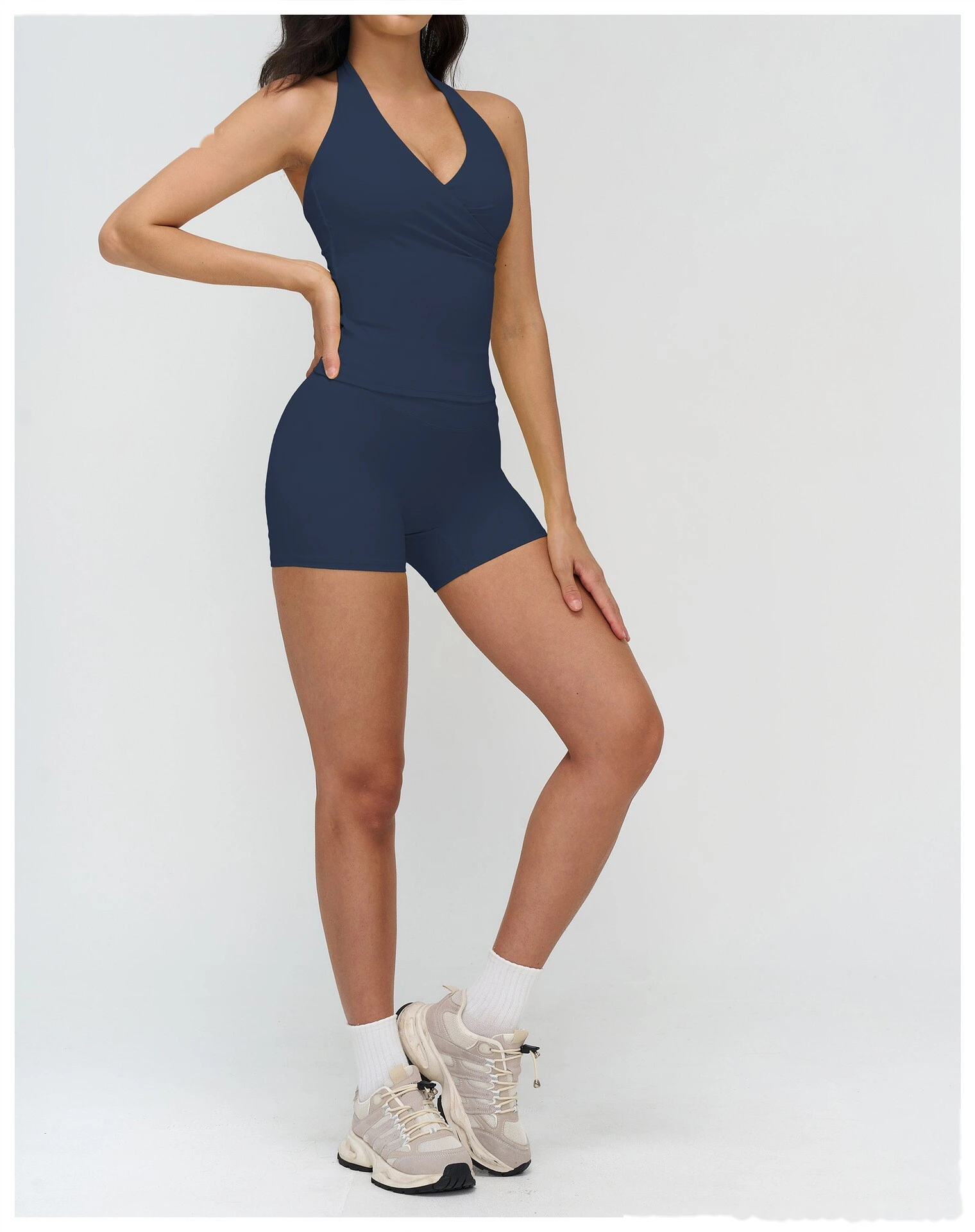 Custom V-Neck Halter Yoga Tank Top - Slim Fit Open Back Sports Bra for Running detail