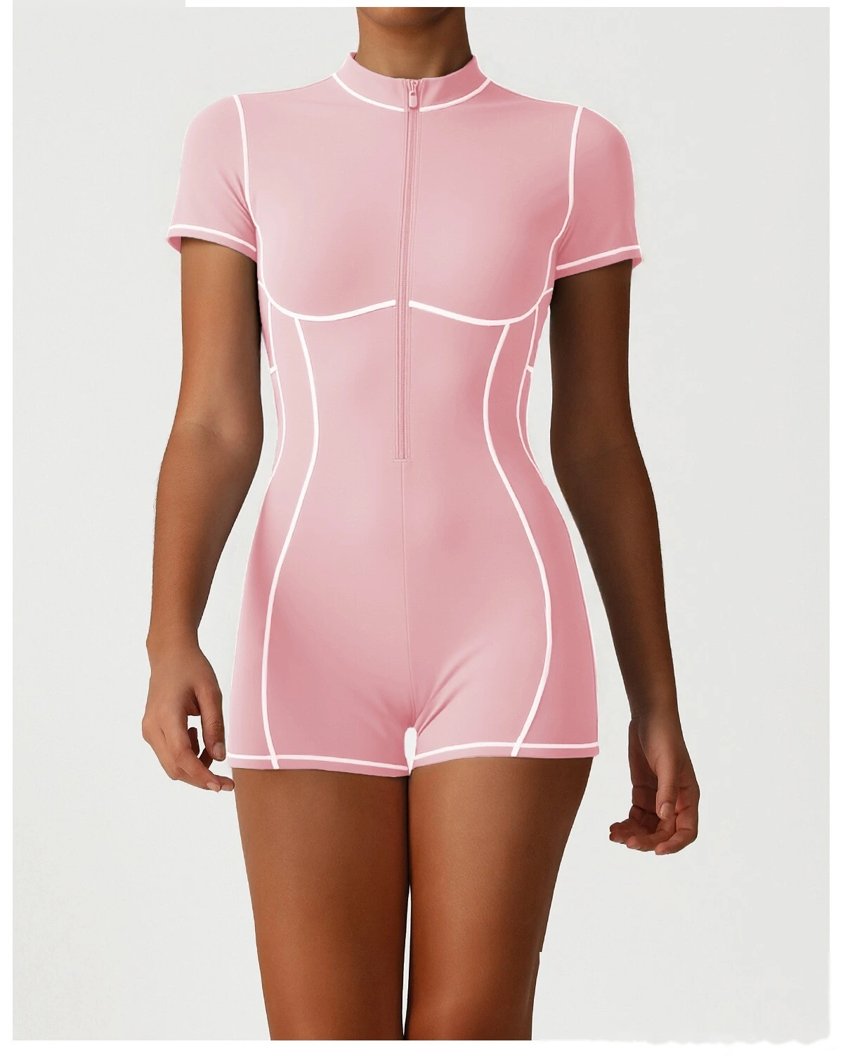 Custom Contrast Color Open Back Yoga Romper - Butt Lifting Training Fitness Short Sleeve Bodysuit detail