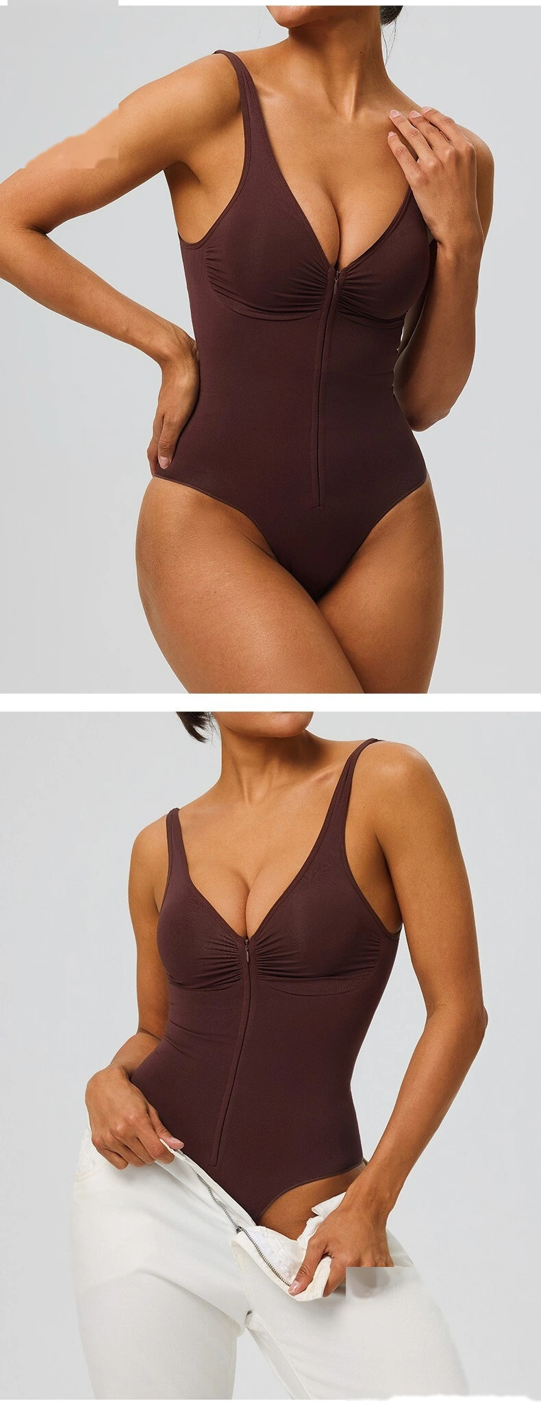 Seamless Zipper Up One Piece Shapewear Strong Compression Tummy Control Body Shaper detail