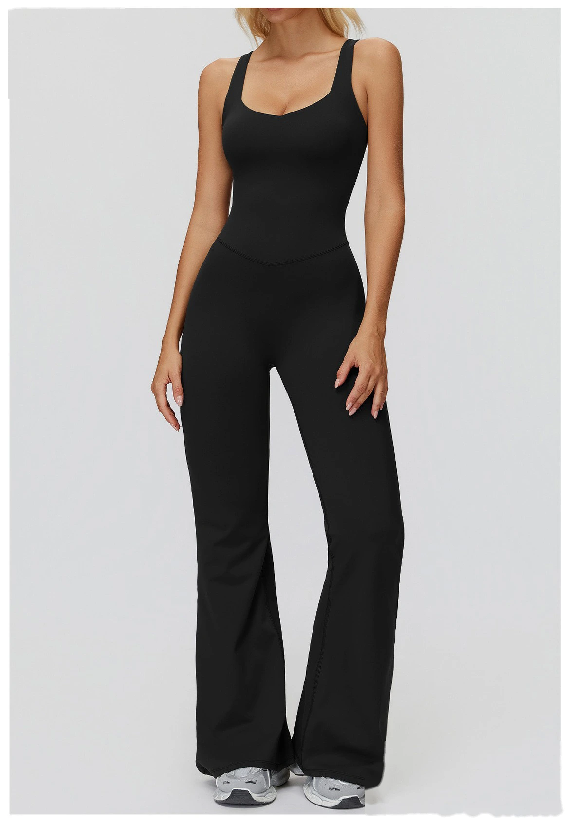 Fleece Finish Women's Activewear Unitard - Crisscross Back, Micro Flare Leg, High Elastic for Yoga, Running & Gym detail