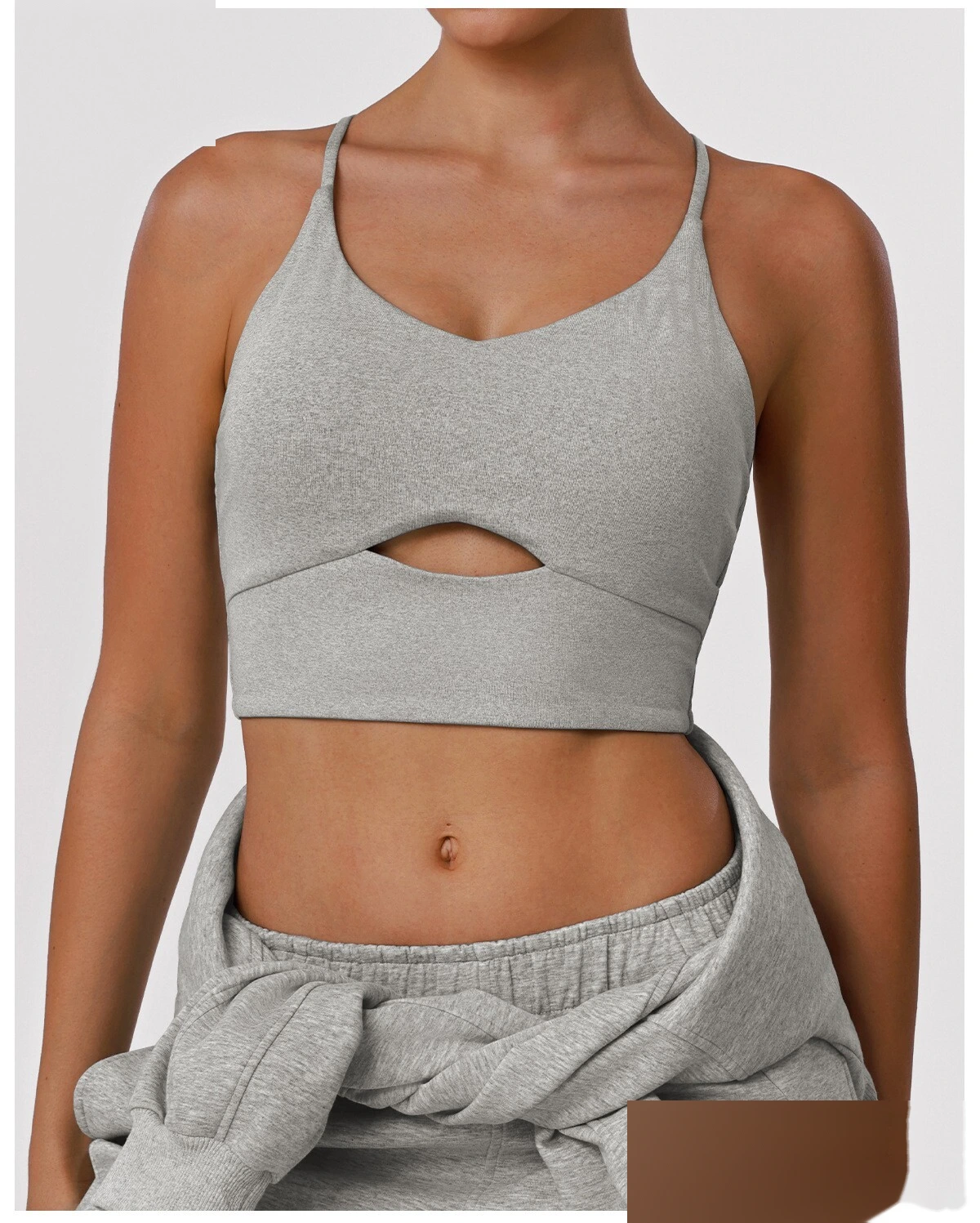 Women's Nude Feel Cutout Thin Strap Sports Bra Shockproof Push Up Racerback for Running Yoga Gym detail