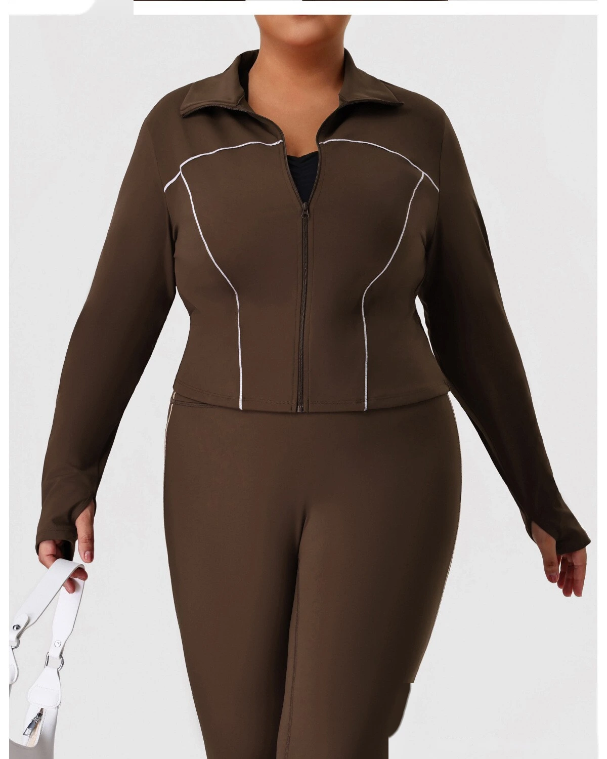 Custom Plus Size Slim Yoga Suit - Winter Outdoor Running Workout Jacket & Activewear Set detail