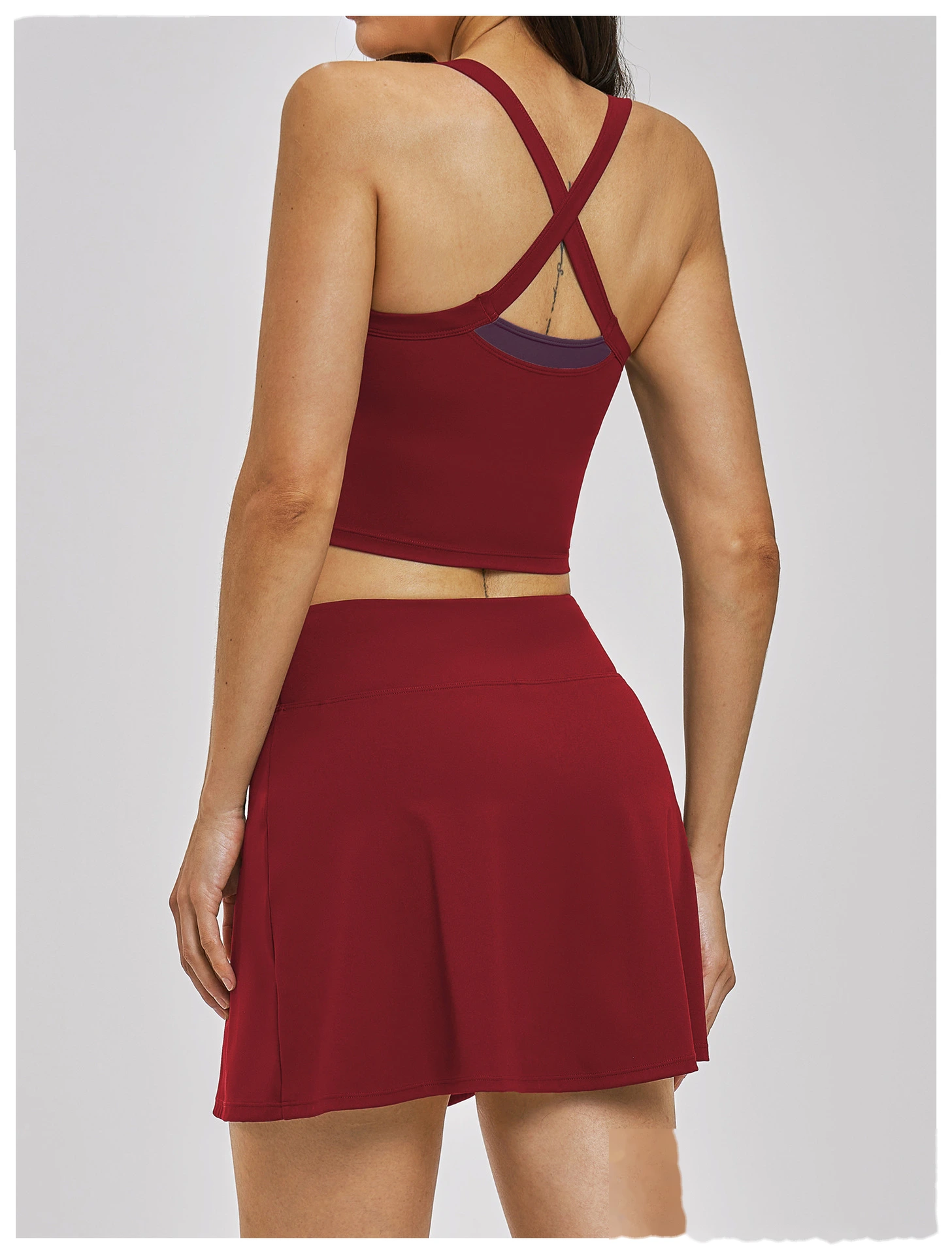 Women’s Fake Two-Piece Yoga Tank Top Set Crisscross Beauty Back Color Block Sports Shorts Active Wear detail
