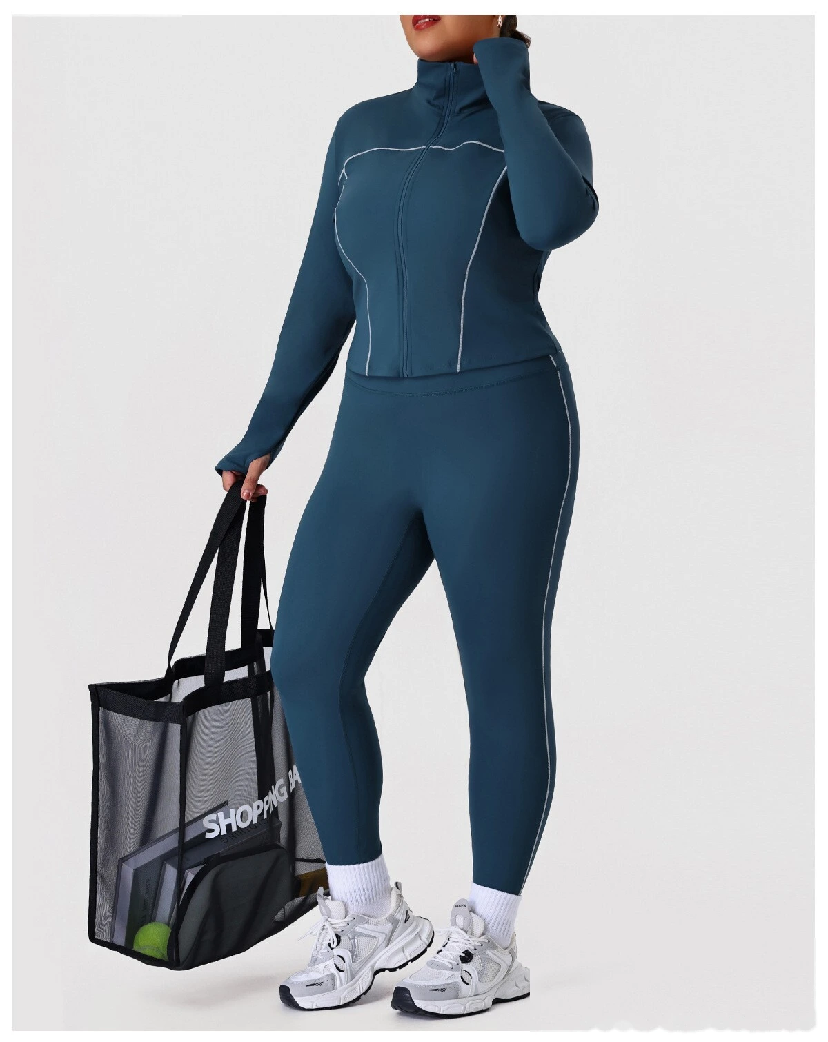 Custom Plus Size Slim Yoga Suit - Winter Outdoor Running Workout Jacket & Activewear Set detail