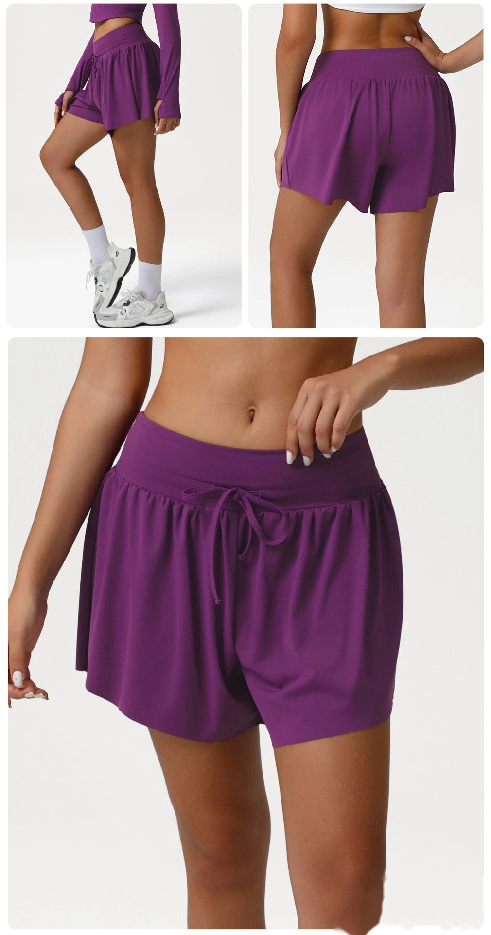 Customized loose nude shorts, high waist and abdomen, leisure yoga pants and anti-exposure fitness shorts - allni detail
