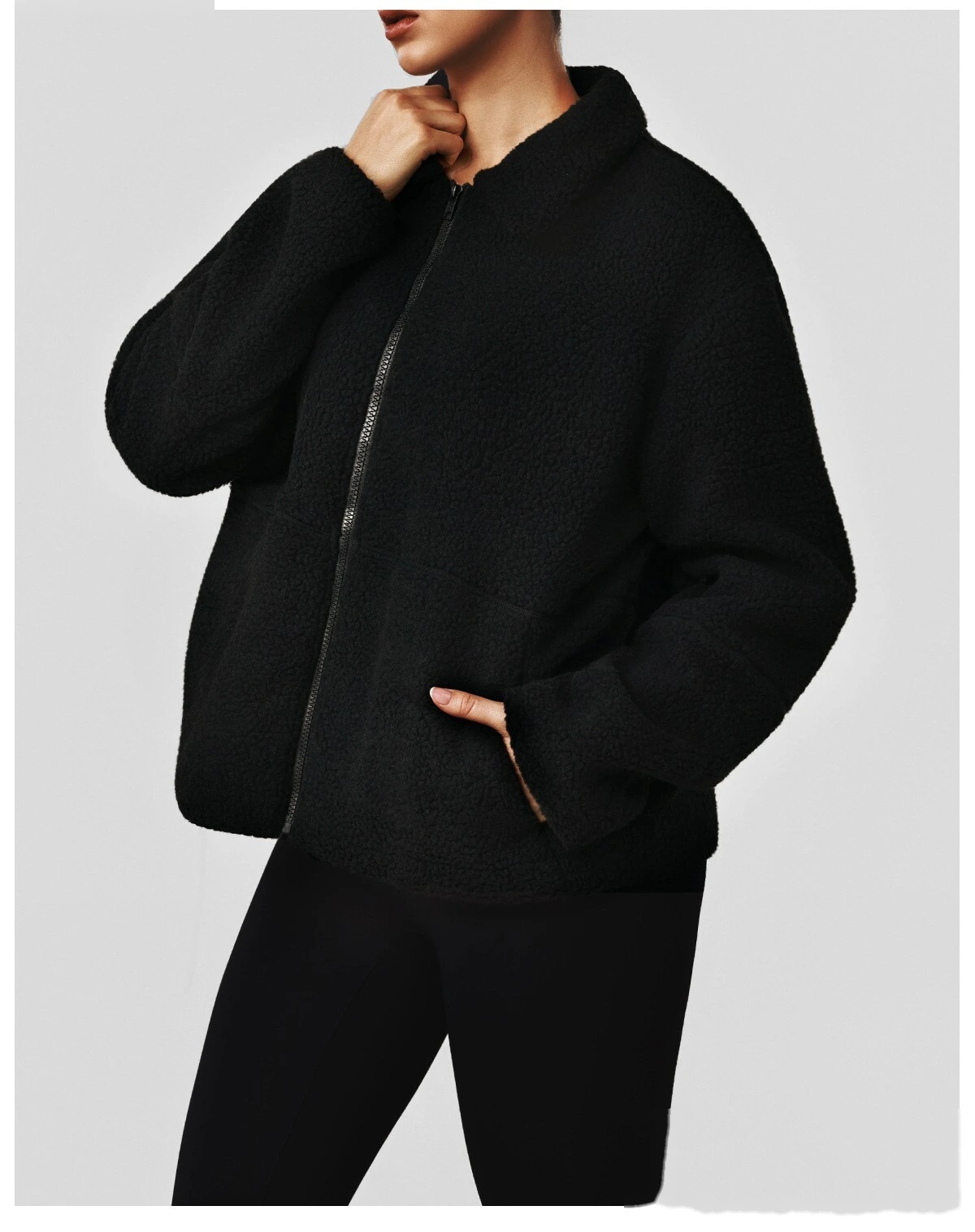 Women's Customizable Winter Fleece Jacket - Thick Sherpa Lined Lapel Cardigan, Warm Activewear for Running & Leisure detail