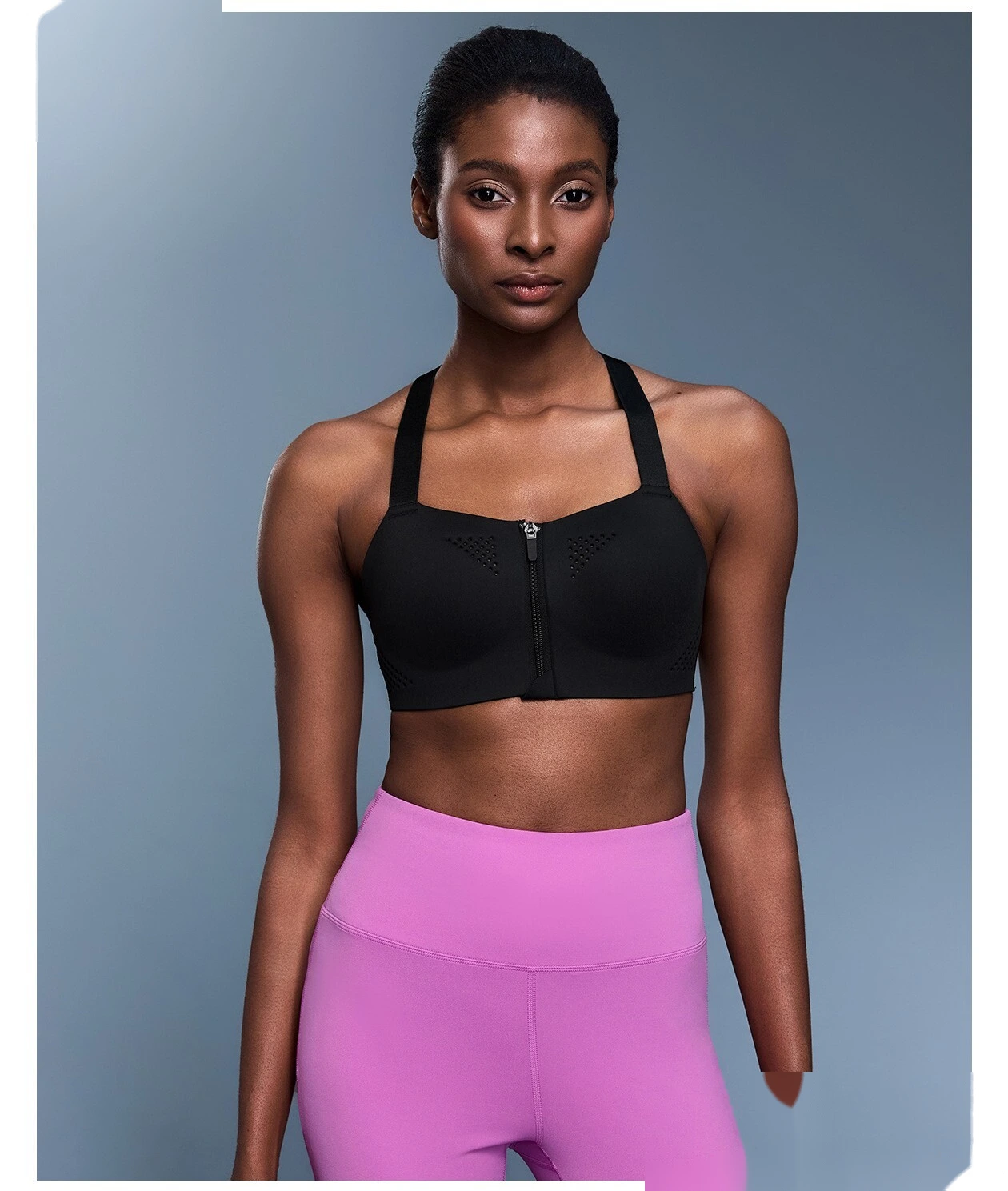 Customized front zipper integrated cup shockproof sports bra women's back yoga bra. detail