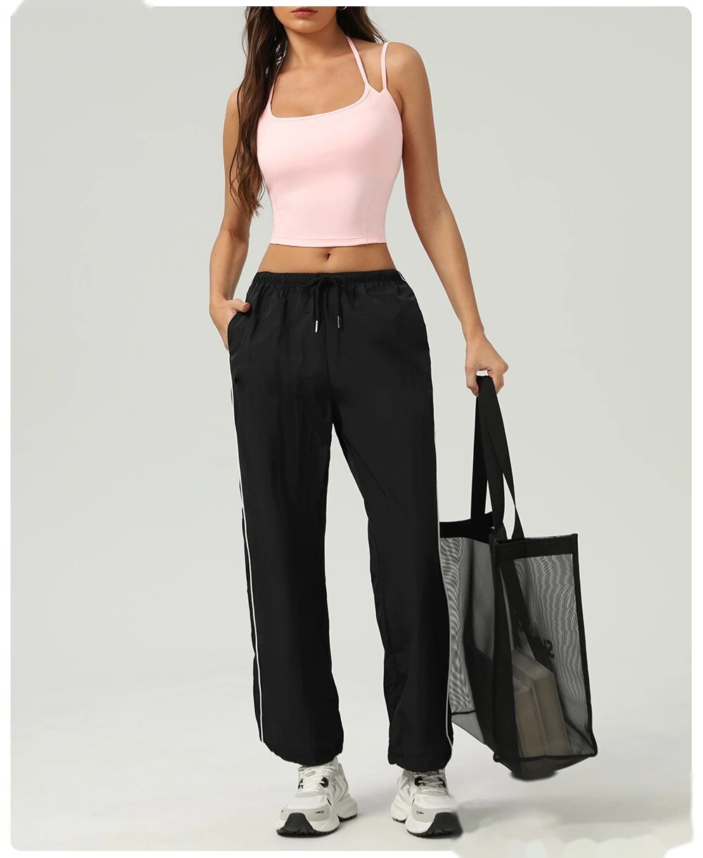 Customized nude contrast top tight waist outdoor sports bra women's thin shoulder strap vest suspender bra detail
