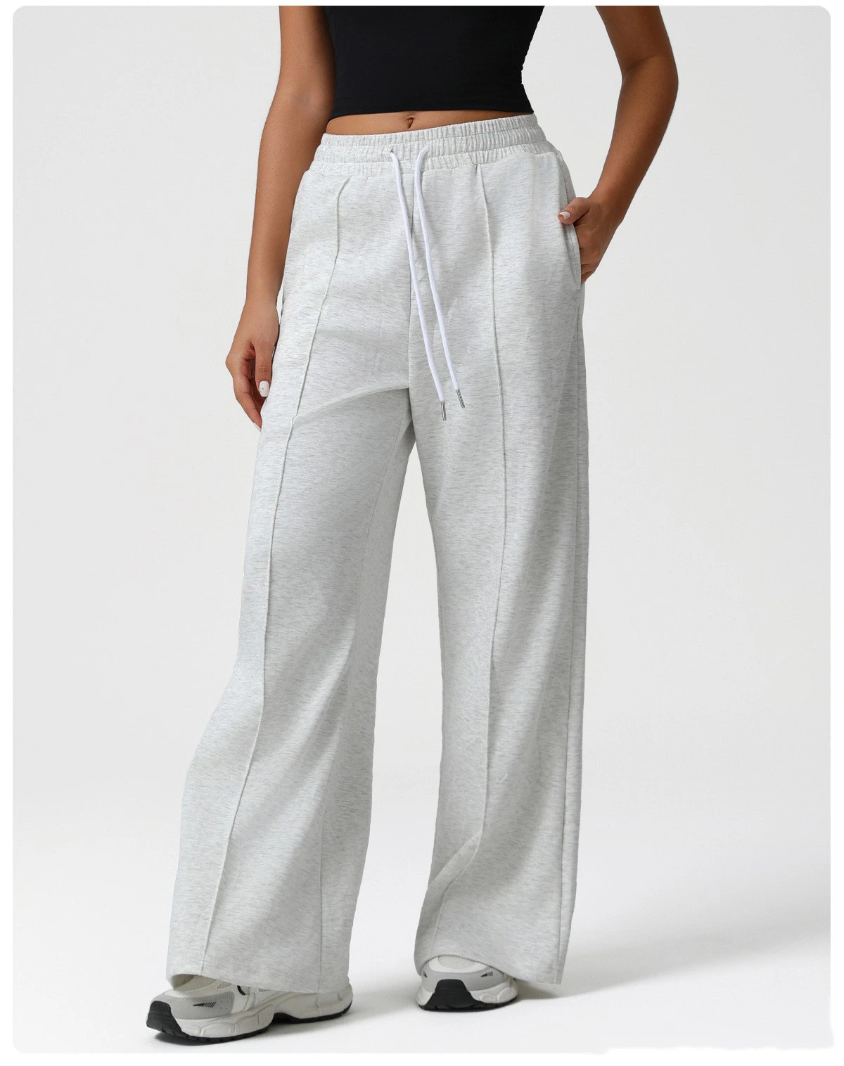 Europe and America new high waist drawstring sports casual pants Yoga wide-leg pants loose casual pants detail