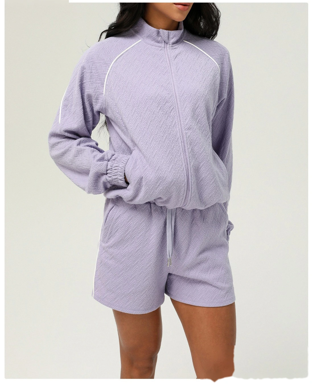 Custom autumn and winter sports and leisure collar jacket women's sweater outdoor fitness coat zipper coat detail