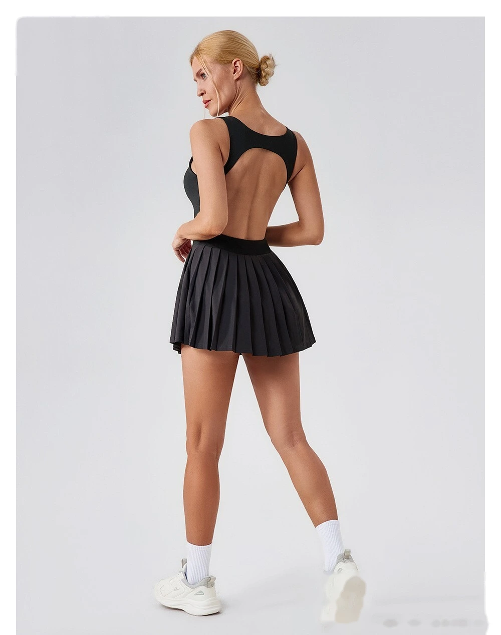 Fake two-piece tennis skirt bottoming anti-exposure fitness pocket pleated skirt sports dress detail