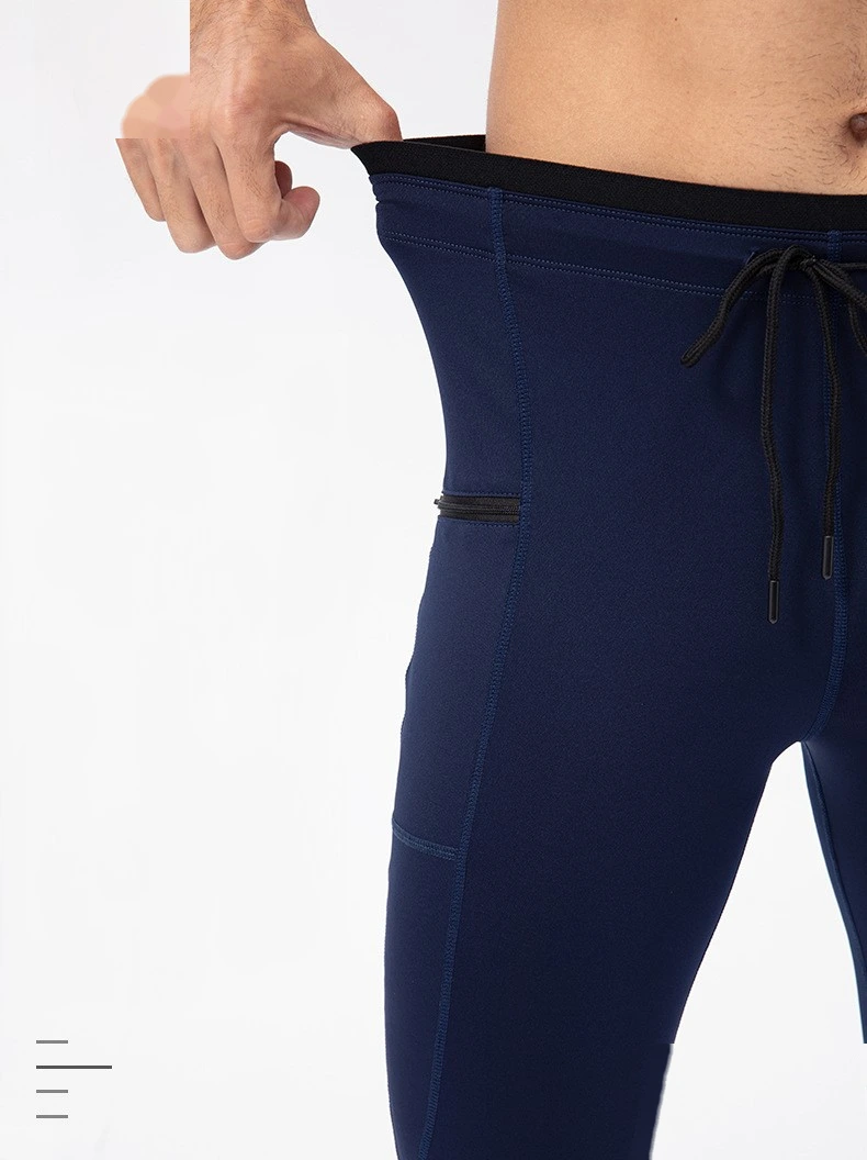 Men compression leggings zip pocket quick dry outdoor running pants detail