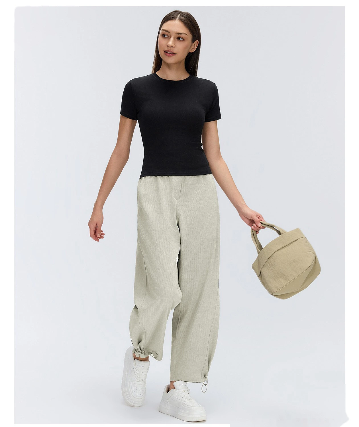 Women’s Spring Summer Casual Pants Drawstring Ankle Cuff Quick Dry Breathable Fitness Workout Cropped Pants detail
