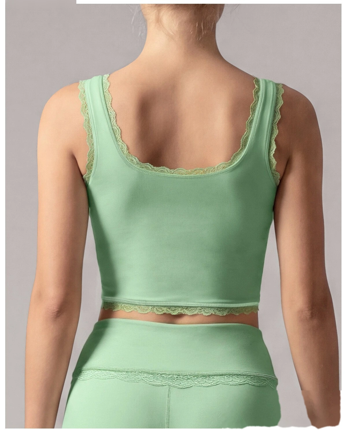 Women Summer Lace Trim Workout Top, Stretch Anti-Sagging Athletic Cami, Breathable Gym Vest for Daily Exercise detail