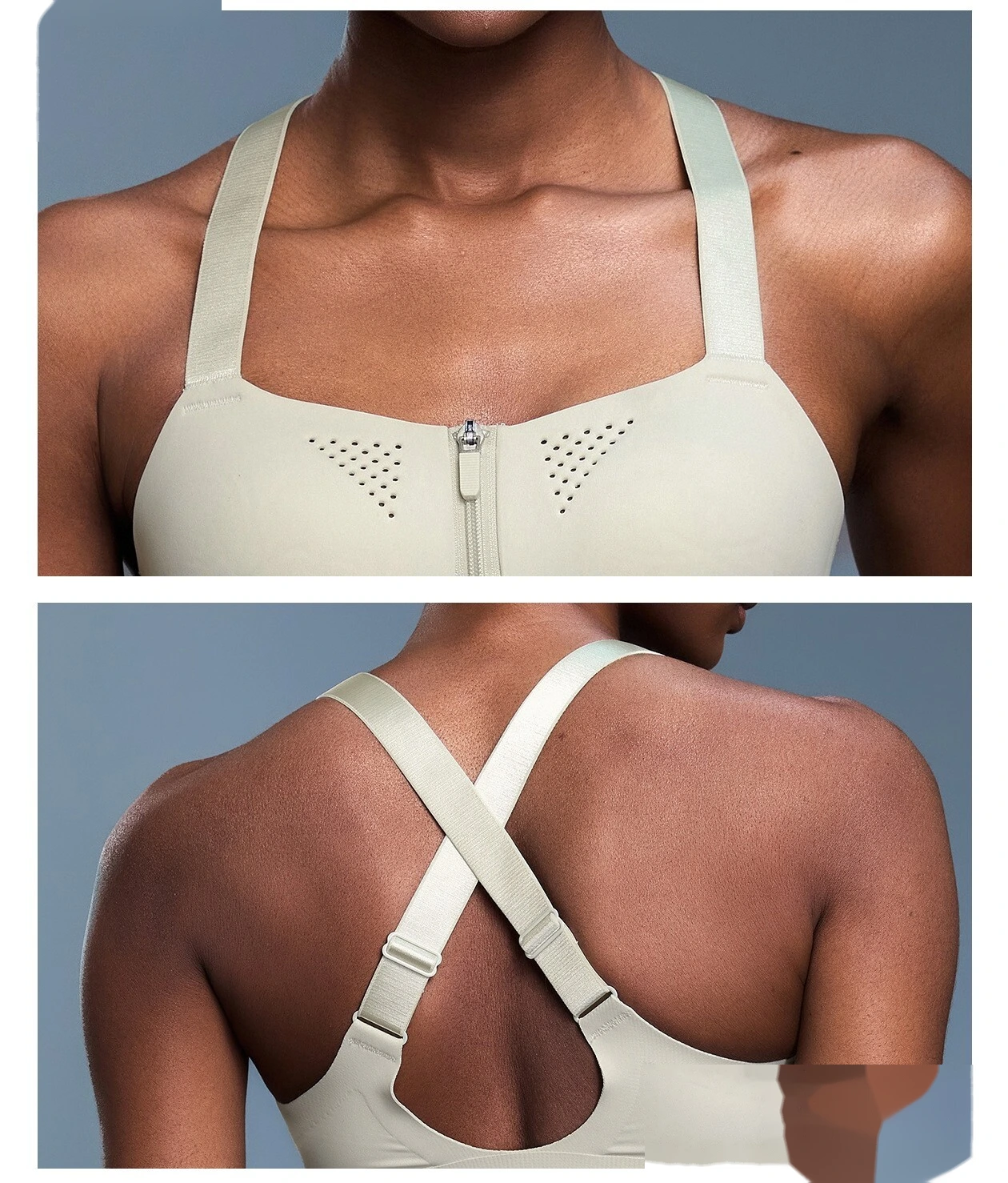 Customized front zipper integrated cup shockproof sports bra women's back yoga bra. detail